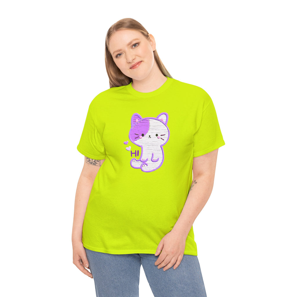 Cute Purple Cat “Hi” T-Shirt — Kawaii Kitten Graphic Tee