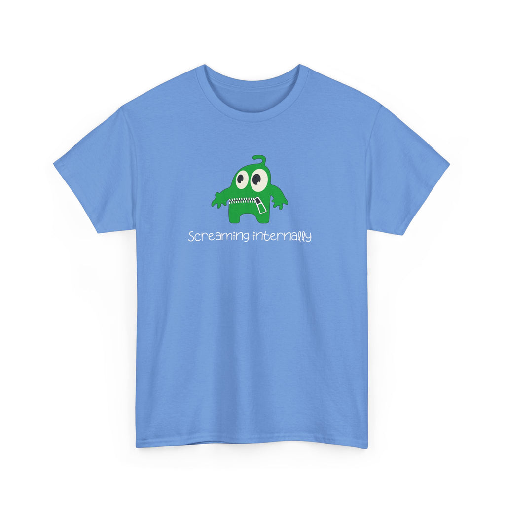 Screaming Internally Tee — Cute Green Monster Graphic Shirt