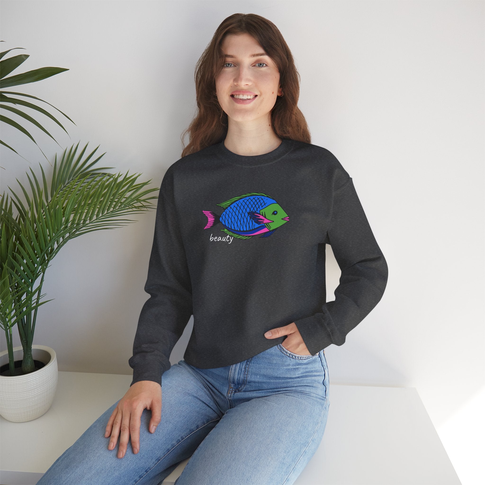 Fish Graphic Sweatshirt — Neon Tropical Fish 'beauty' Crewneck
