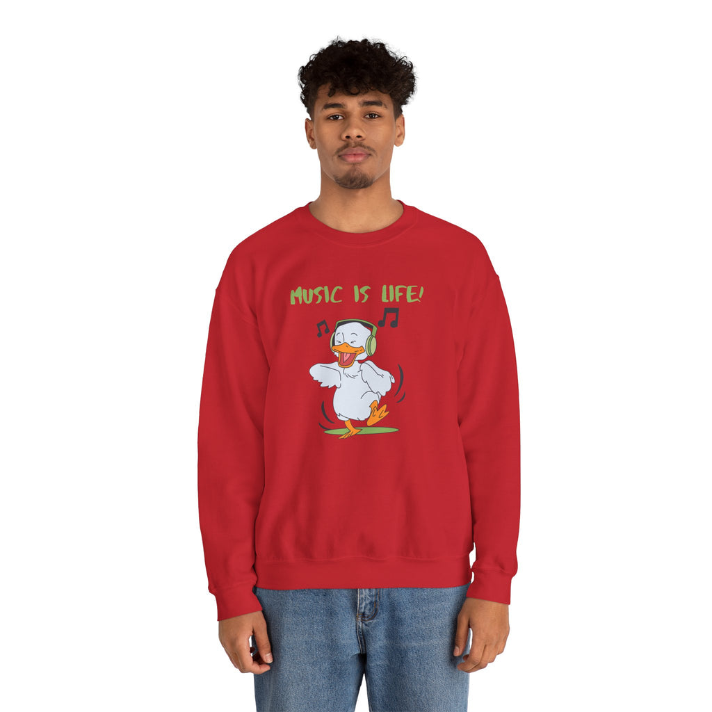 Music Is Life Duck Crewneck Sweatshirt – Cute DJ Duck Graphic Pullover