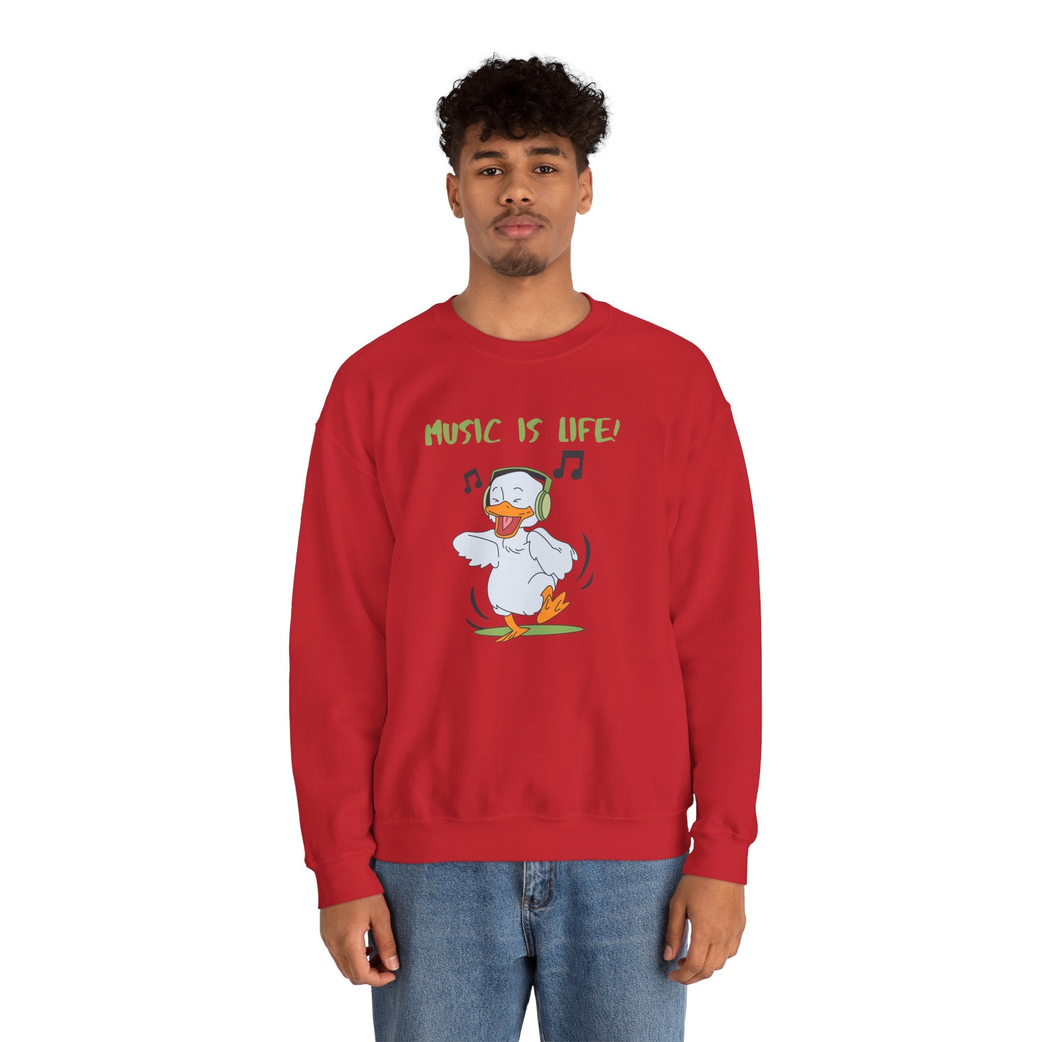 Music Is Life Duck Crewneck Sweatshirt – Cute DJ Duck Graphic Pullover