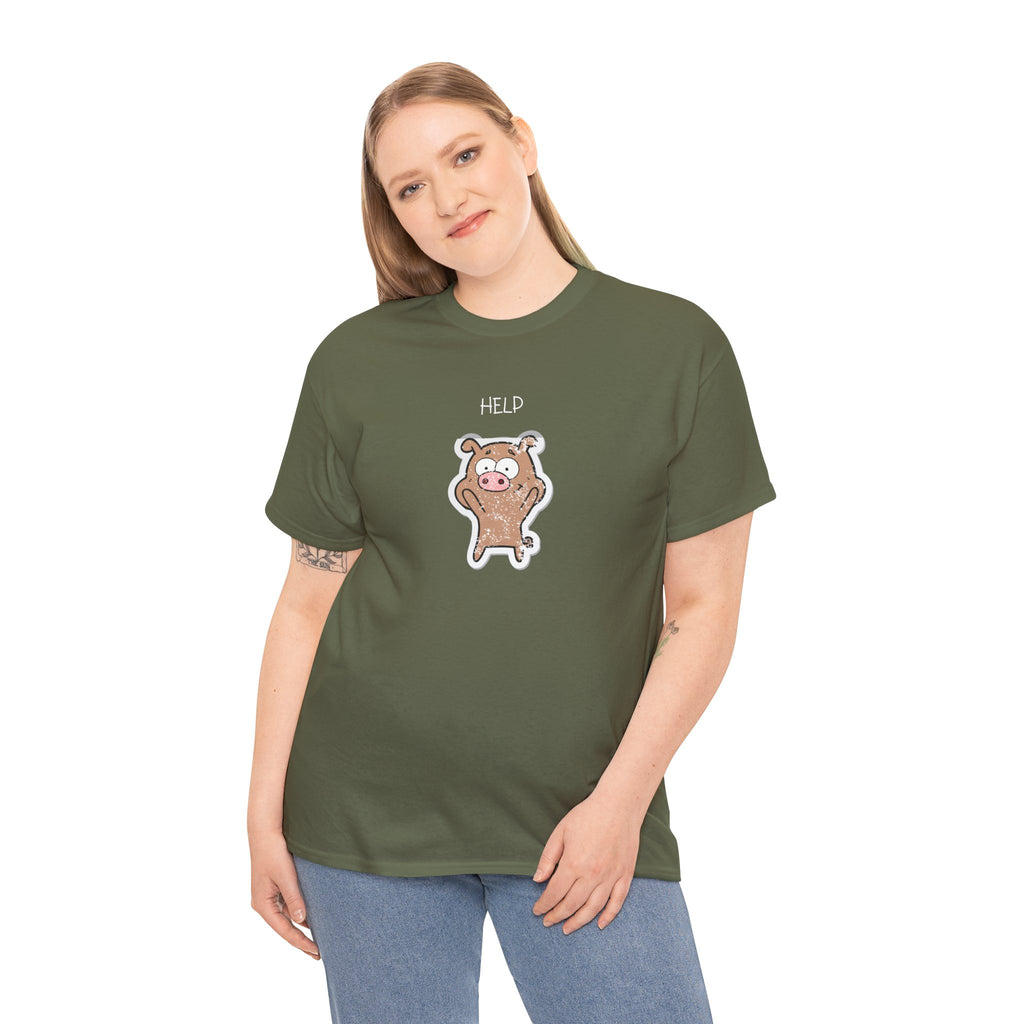 Help Pig Graphic Tee — Cute Distressed Pig Cartoon T-Shirt