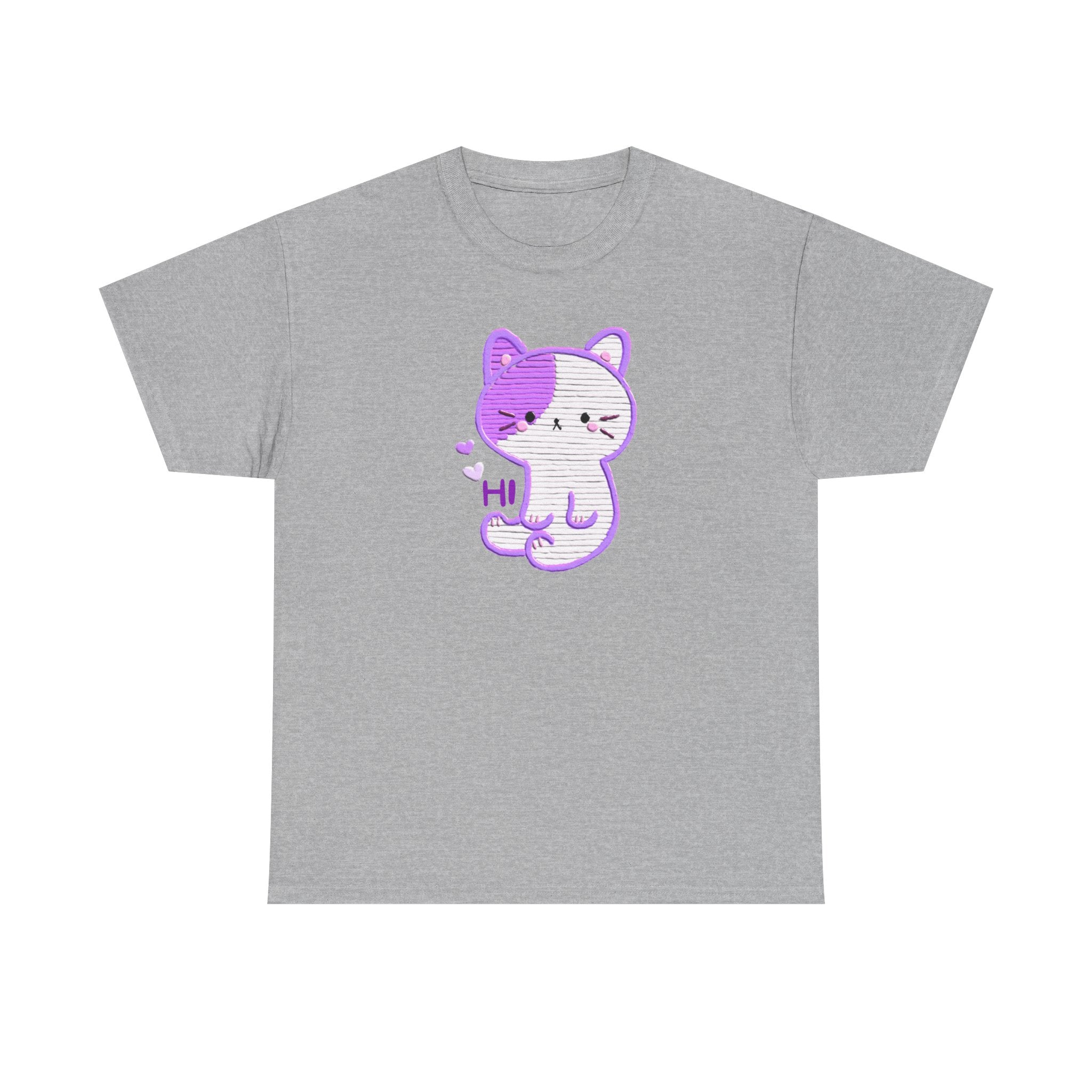 Cute Purple Cat “Hi” T-Shirt — Kawaii Kitten Graphic Tee