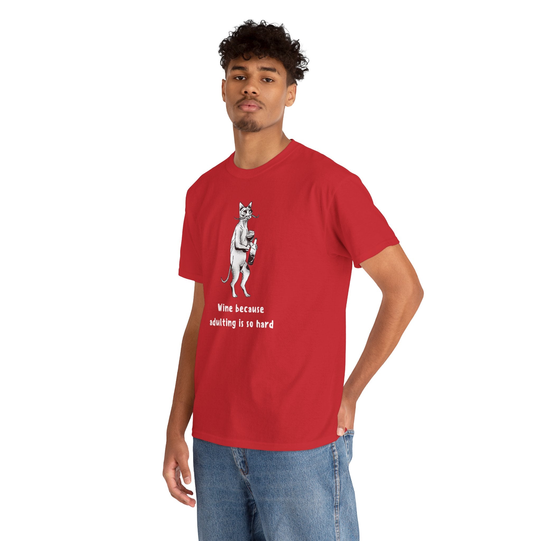 T-Shirt — 'Wine because adulting is so hard' Cat Wine Graphic Tee