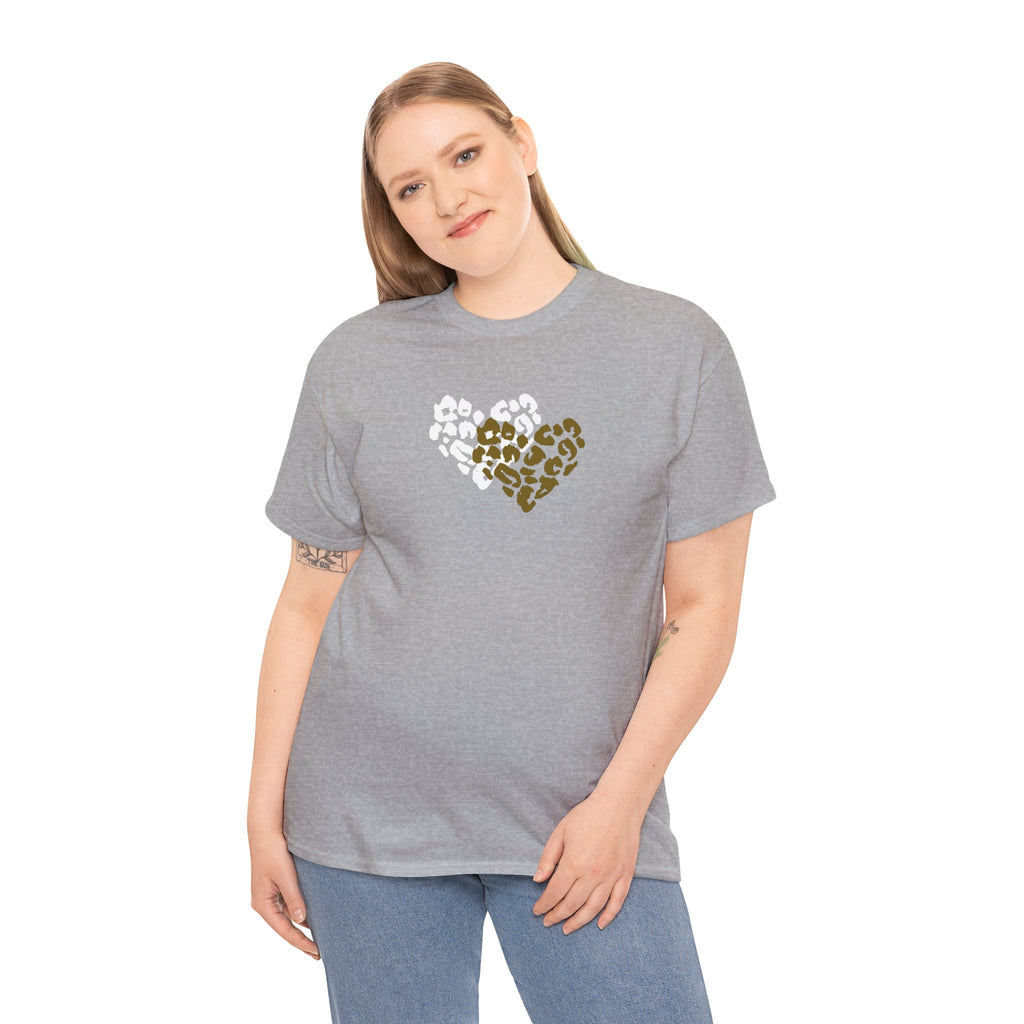 Leopard Heart Graphic Tee — Two-Tone Animal Print Heart T-Shirt