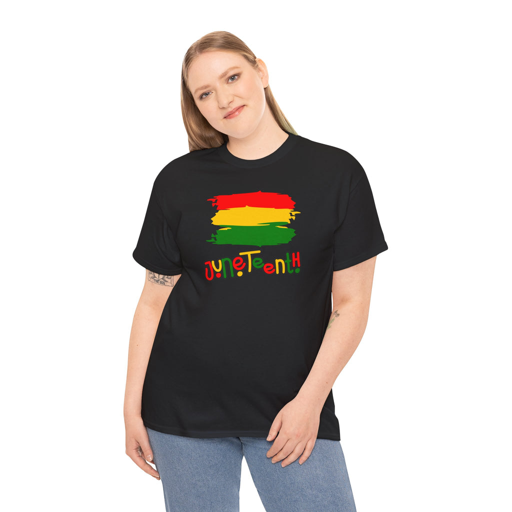 Juneteenth Graphic Tee — Rasta Flag Brushstroke Design