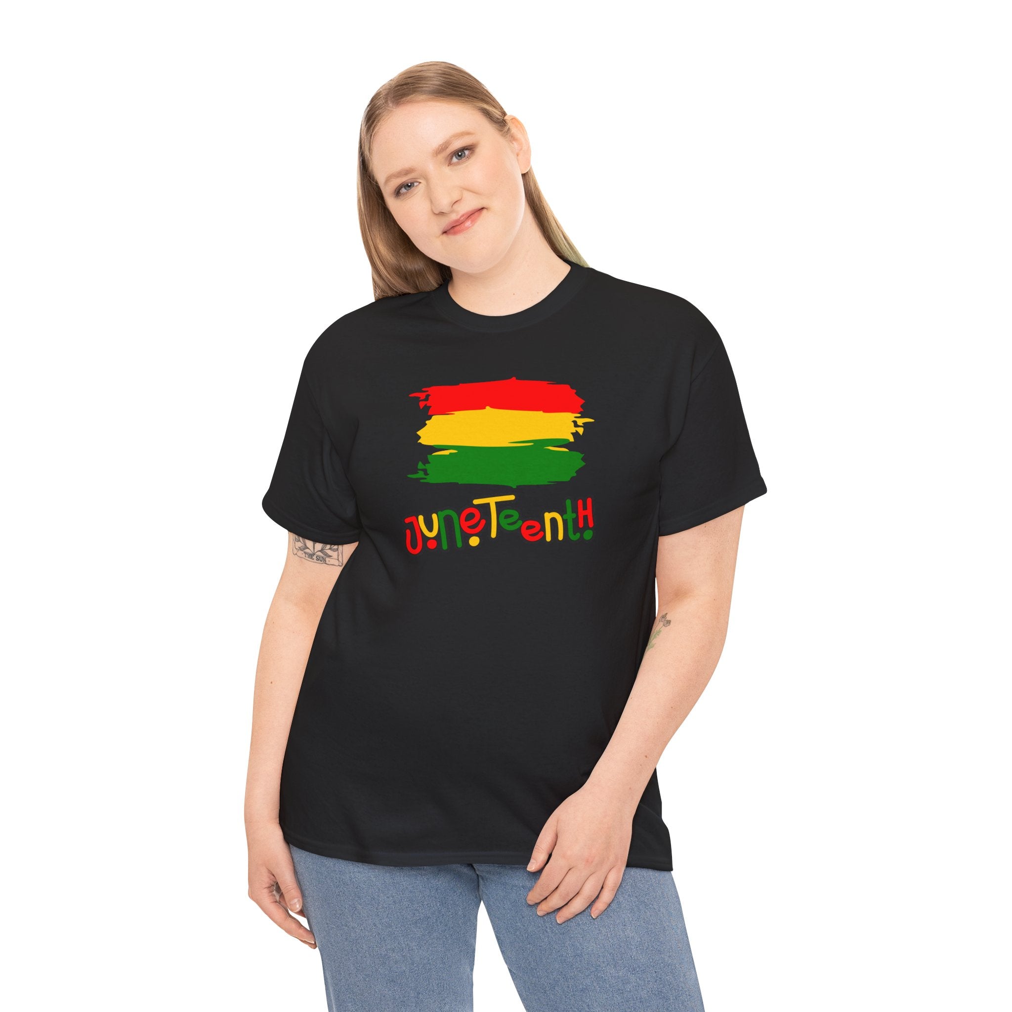 Juneteenth Graphic Tee — Rasta Flag Brushstroke Design