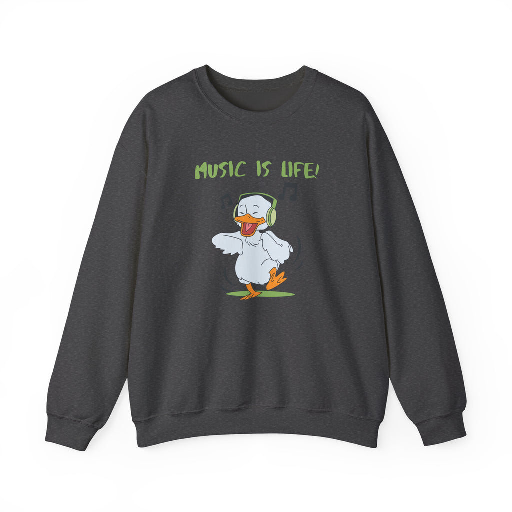 Music Is Life Duck Crewneck Sweatshirt – Cute DJ Duck Graphic Pullover