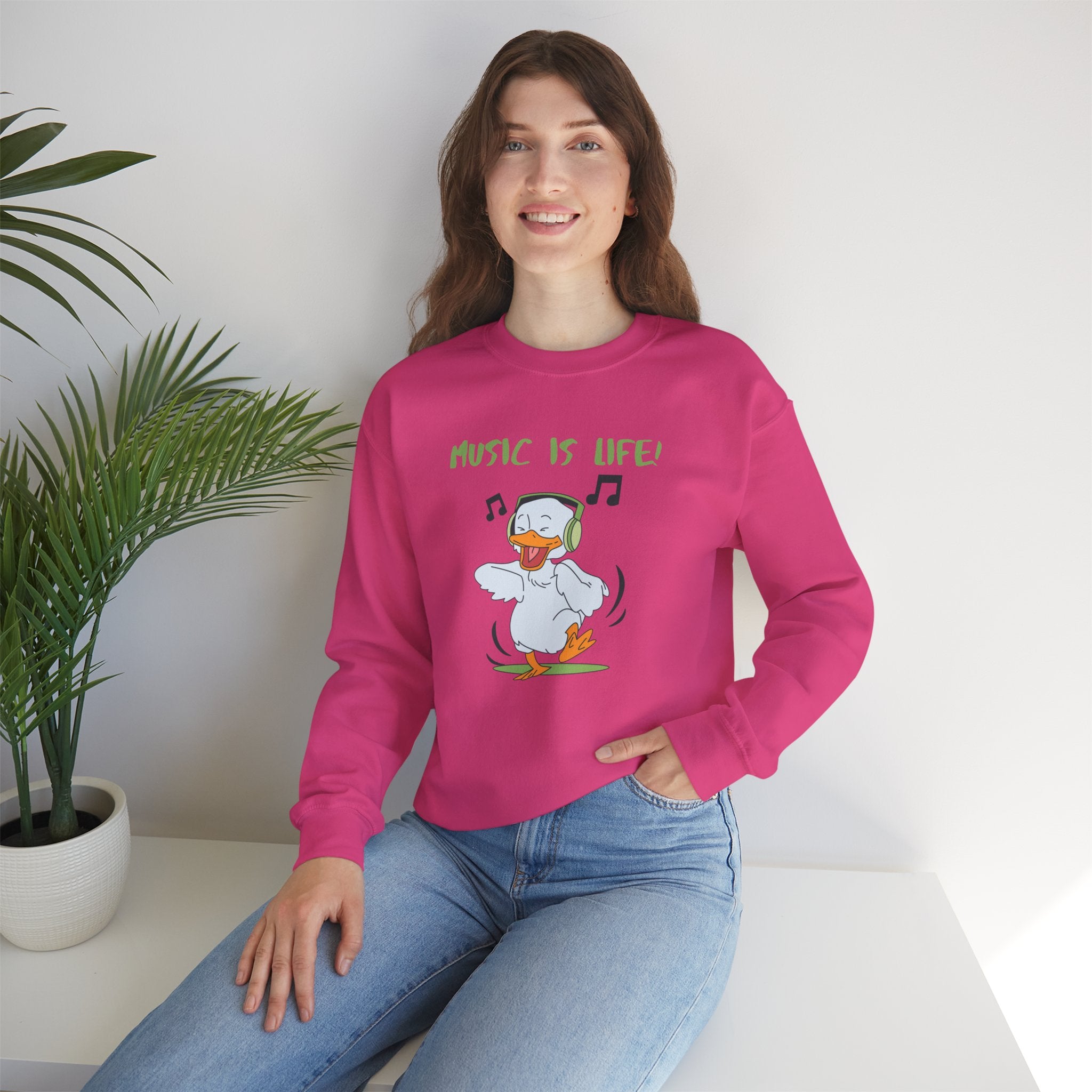 Music Is Life Duck Crewneck Sweatshirt – Cute DJ Duck Graphic Pullover