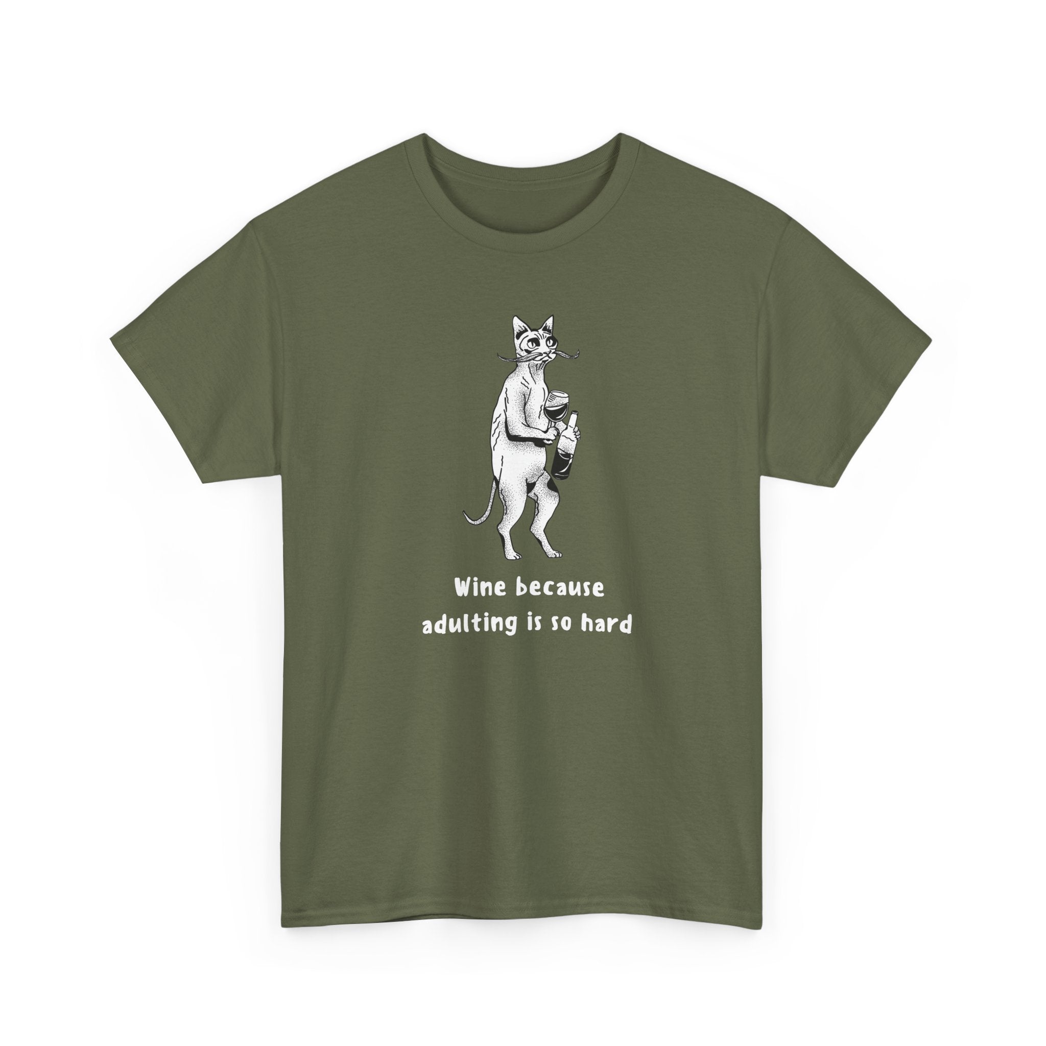 T-Shirt — 'Wine because adulting is so hard' Cat Wine Graphic Tee