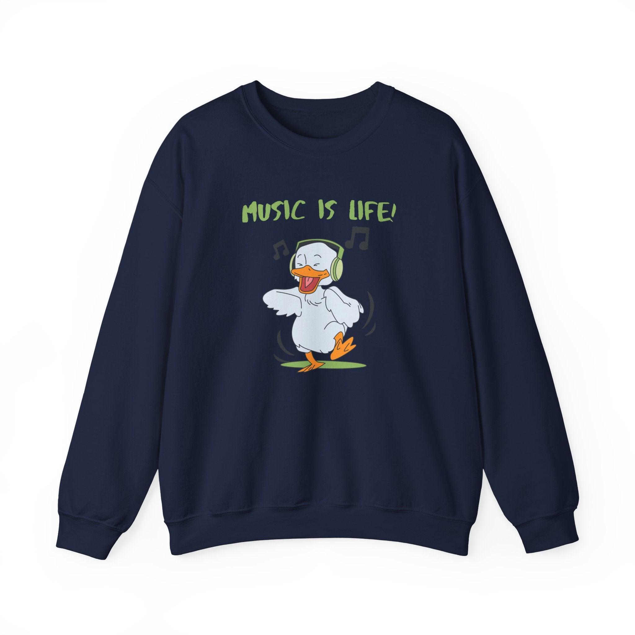 Music Is Life Duck Crewneck Sweatshirt – Cute DJ Duck Graphic Pullover