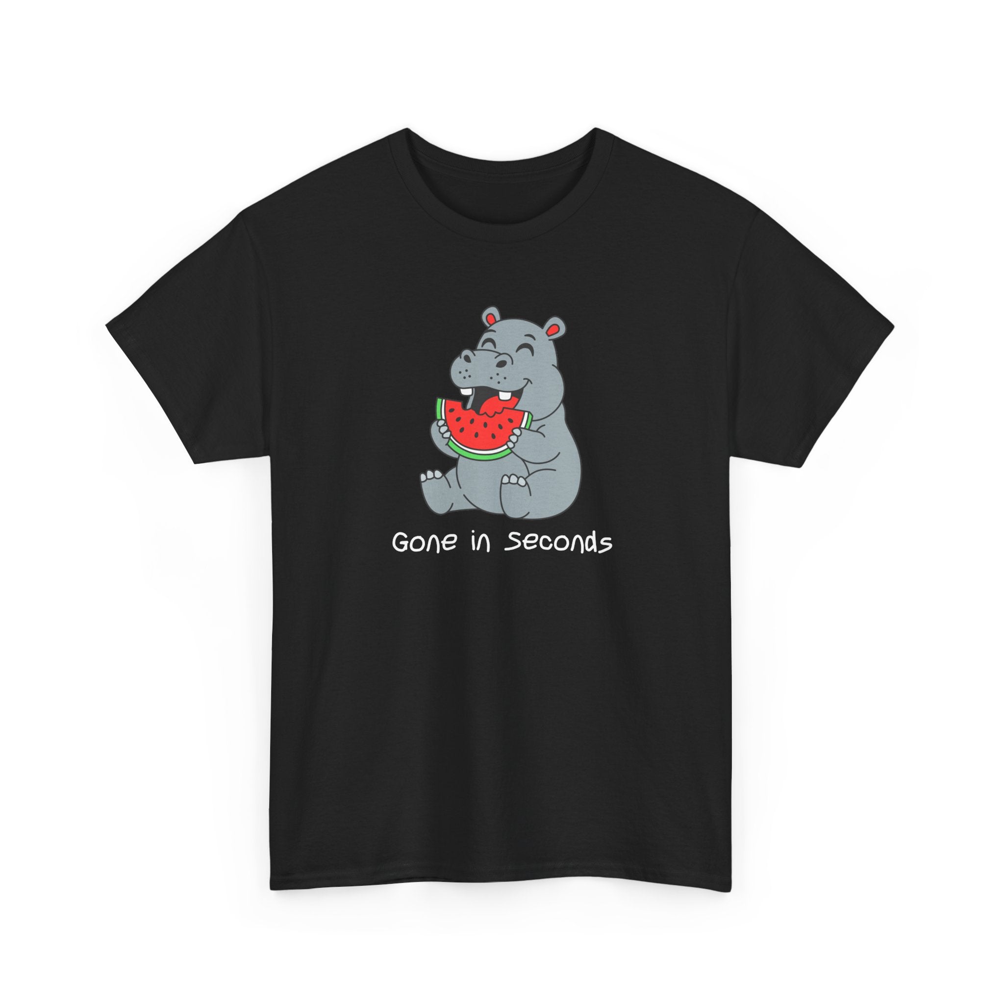 Hippo Eating Watermelon Tee — "Gone in Seconds" Cute Animal Graphic Shirt