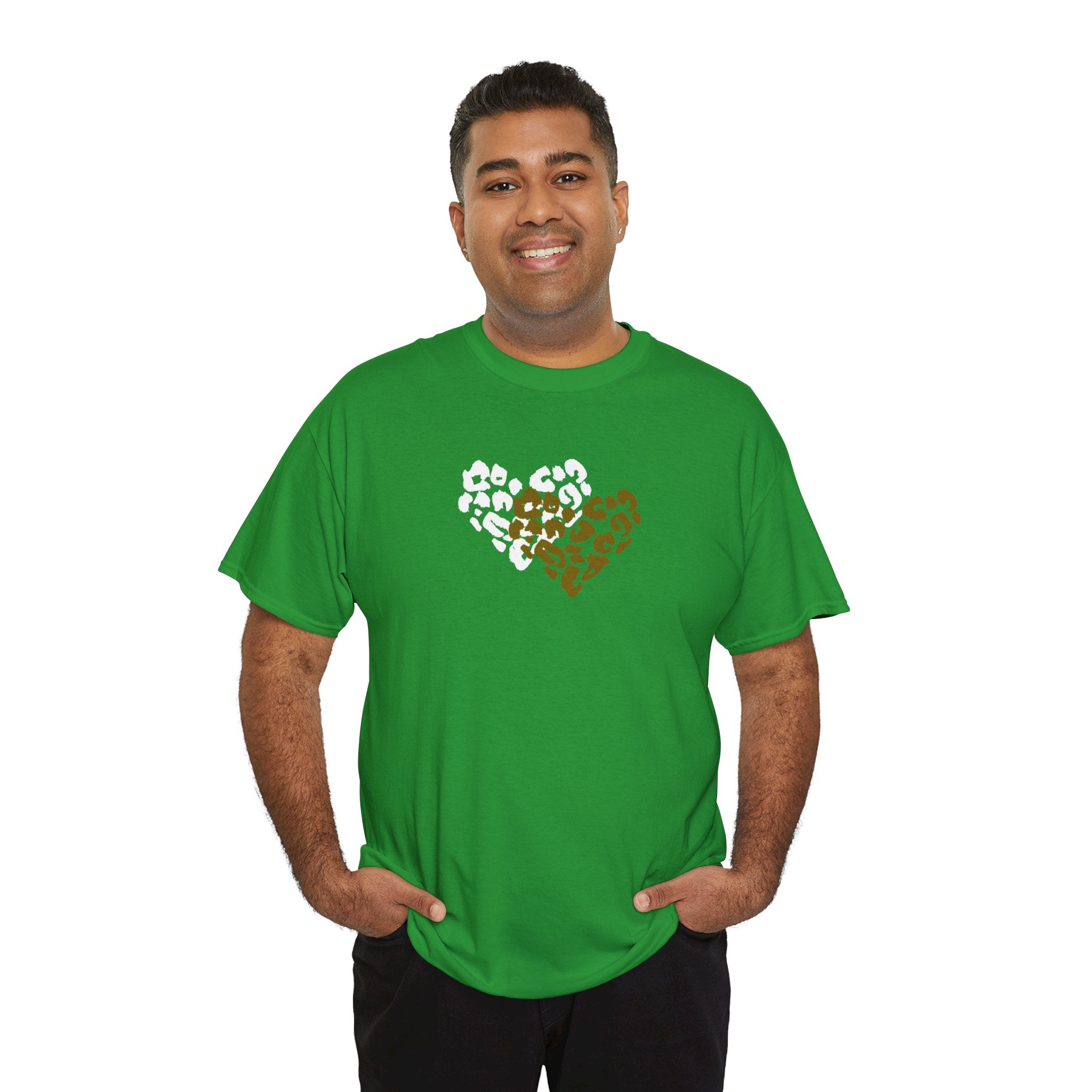 Leopard Heart Graphic Tee — Two-Tone Animal Print Heart T-Shirt