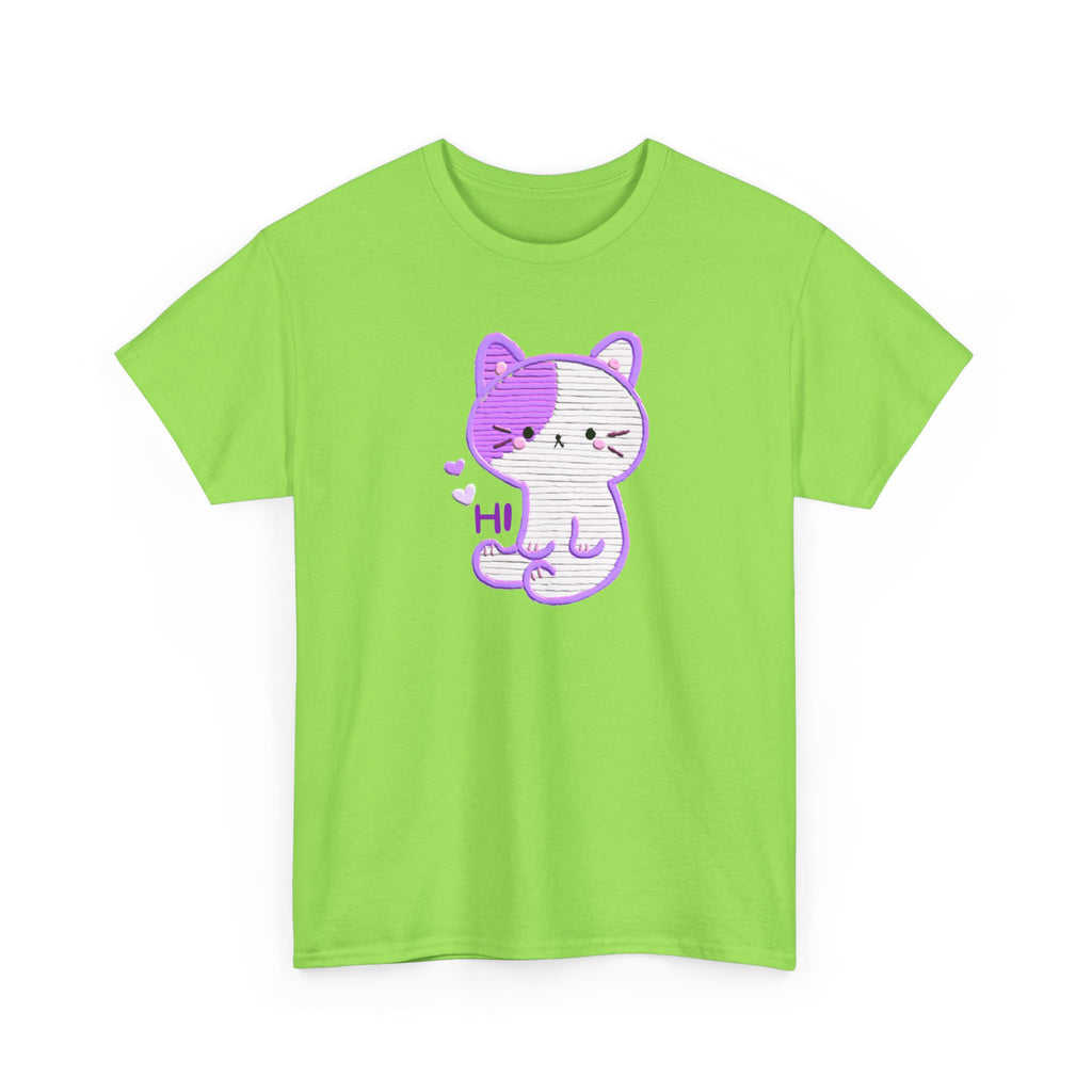 Cute Purple Cat “Hi” T-Shirt — Kawaii Kitten Graphic Tee