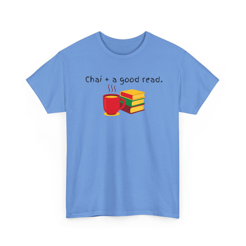 Chai + A Good Read T-Shirt — Tea & Books Graphic Tee for Book Lovers