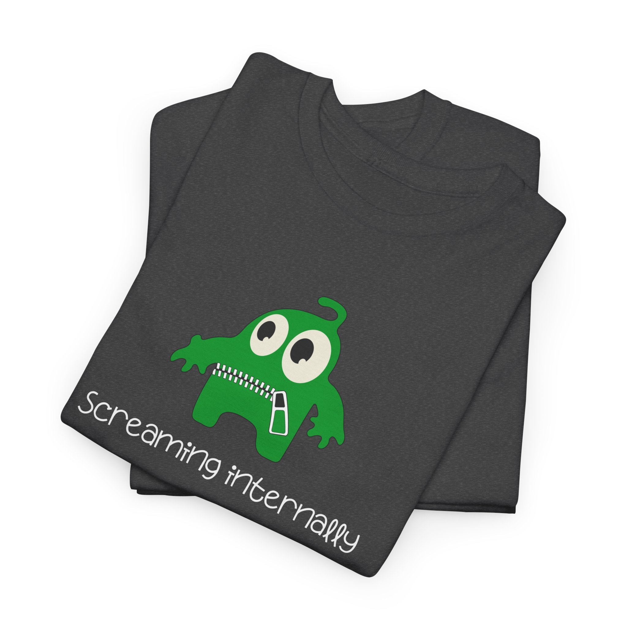 Screaming Internally Tee — Cute Green Monster Graphic Shirt