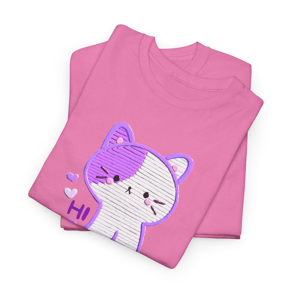 Cute Purple Cat “Hi” T-Shirt — Kawaii Kitten Graphic Tee