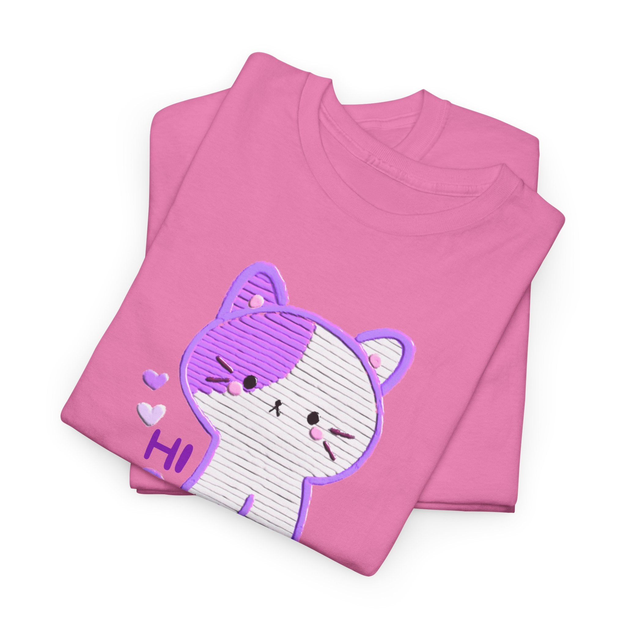 Cute Purple Cat “Hi” T-Shirt — Kawaii Kitten Graphic Tee