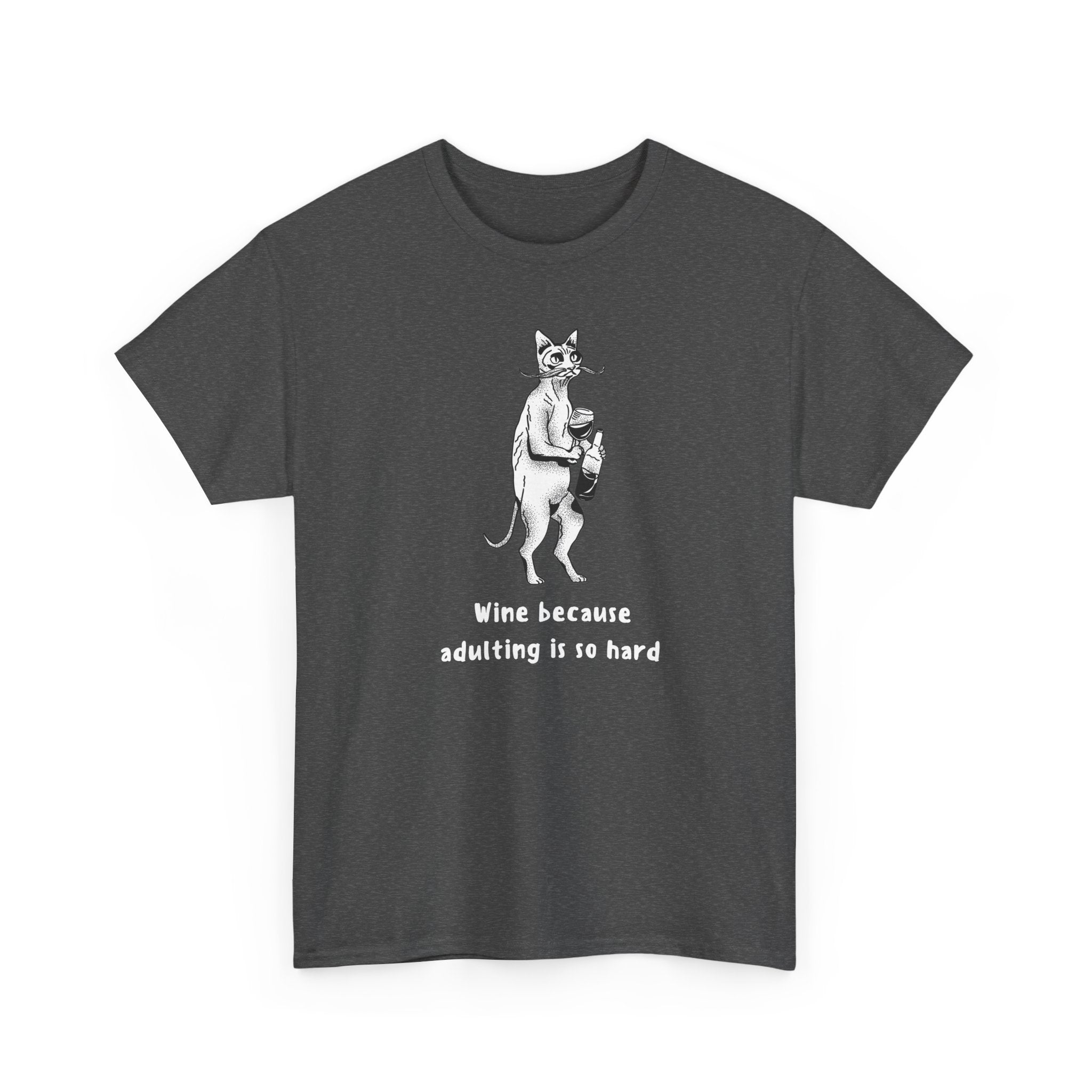 T-Shirt — 'Wine because adulting is so hard' Cat Wine Graphic Tee