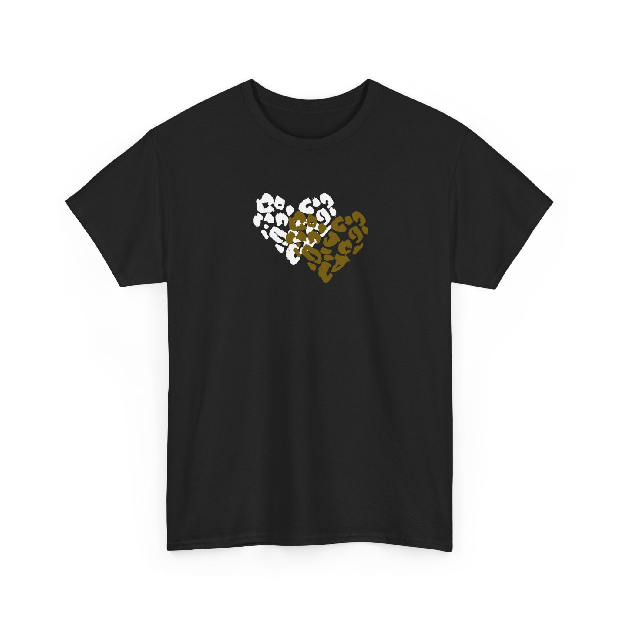 Leopard Heart Graphic Tee — Two-Tone Animal Print Heart T-Shirt