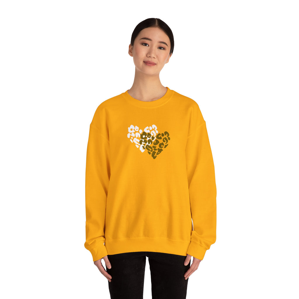Leopard Heart Crewneck Sweatshirt – Split Gold & White Animal Print Heart