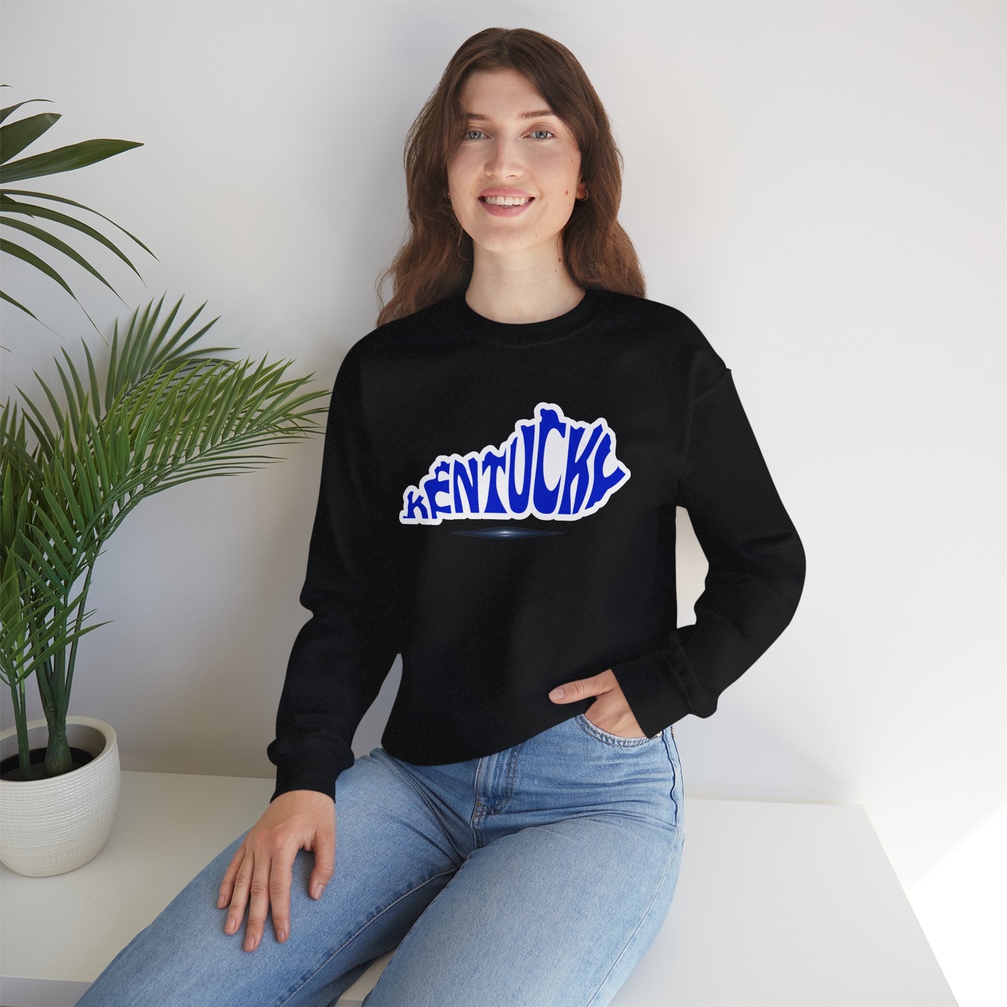 Kentucky State Outline Crewneck Sweatshirt — Blue 'Kentucky' Typography