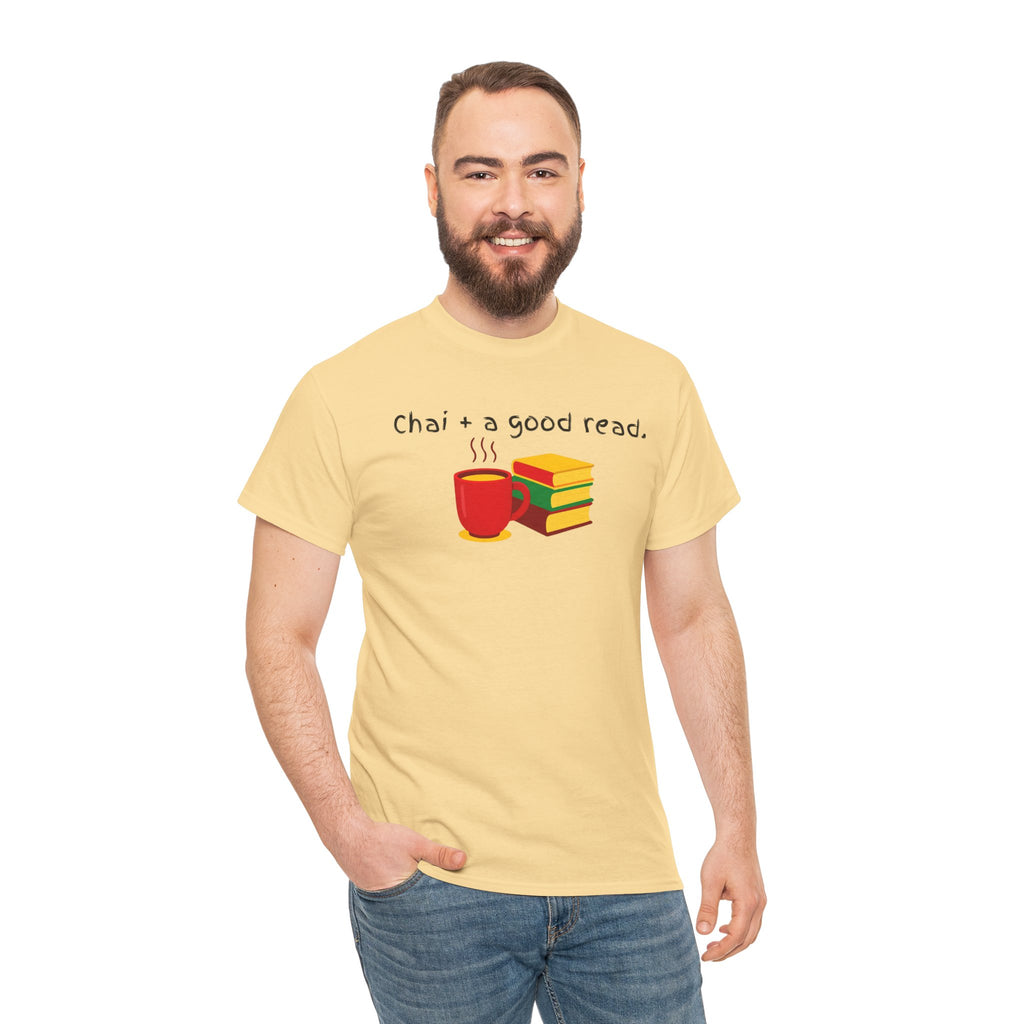 Chai + A Good Read T-Shirt — Tea & Books Graphic Tee for Book Lovers