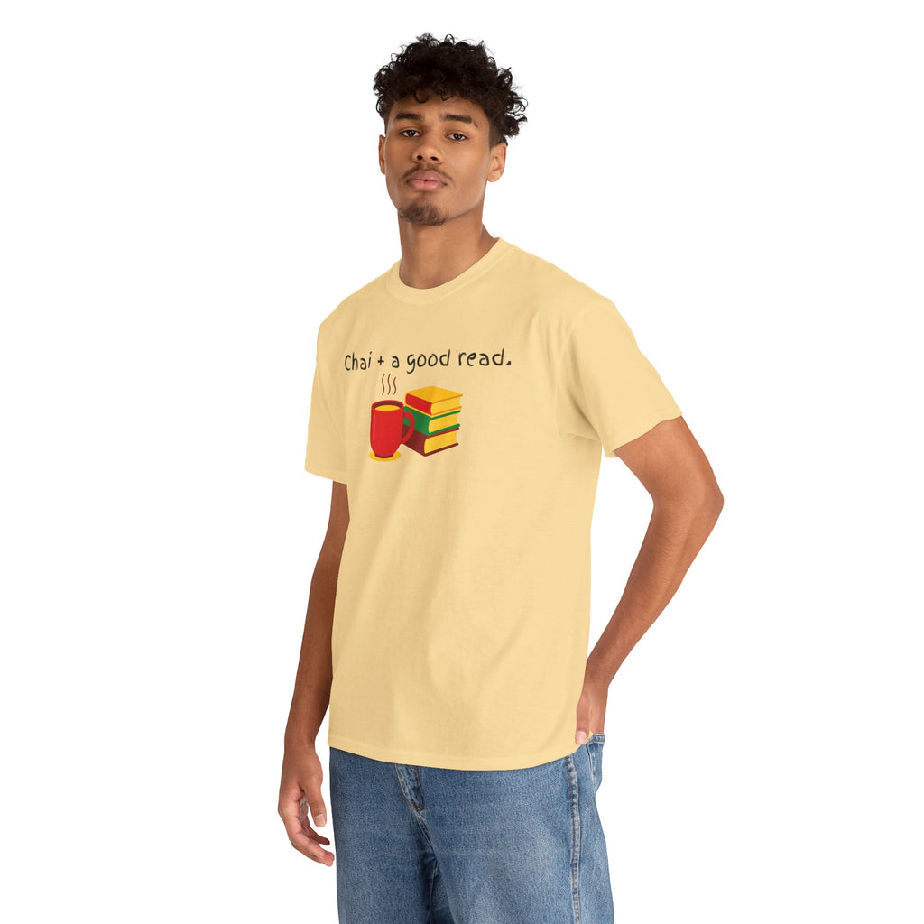 Chai + A Good Read T-Shirt — Tea & Books Graphic Tee for Book Lovers