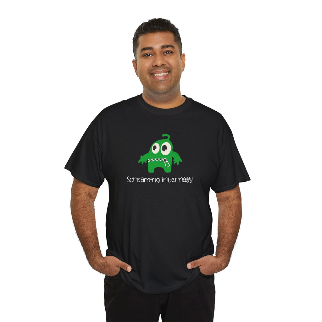 Screaming Internally Tee — Cute Green Monster Graphic Shirt