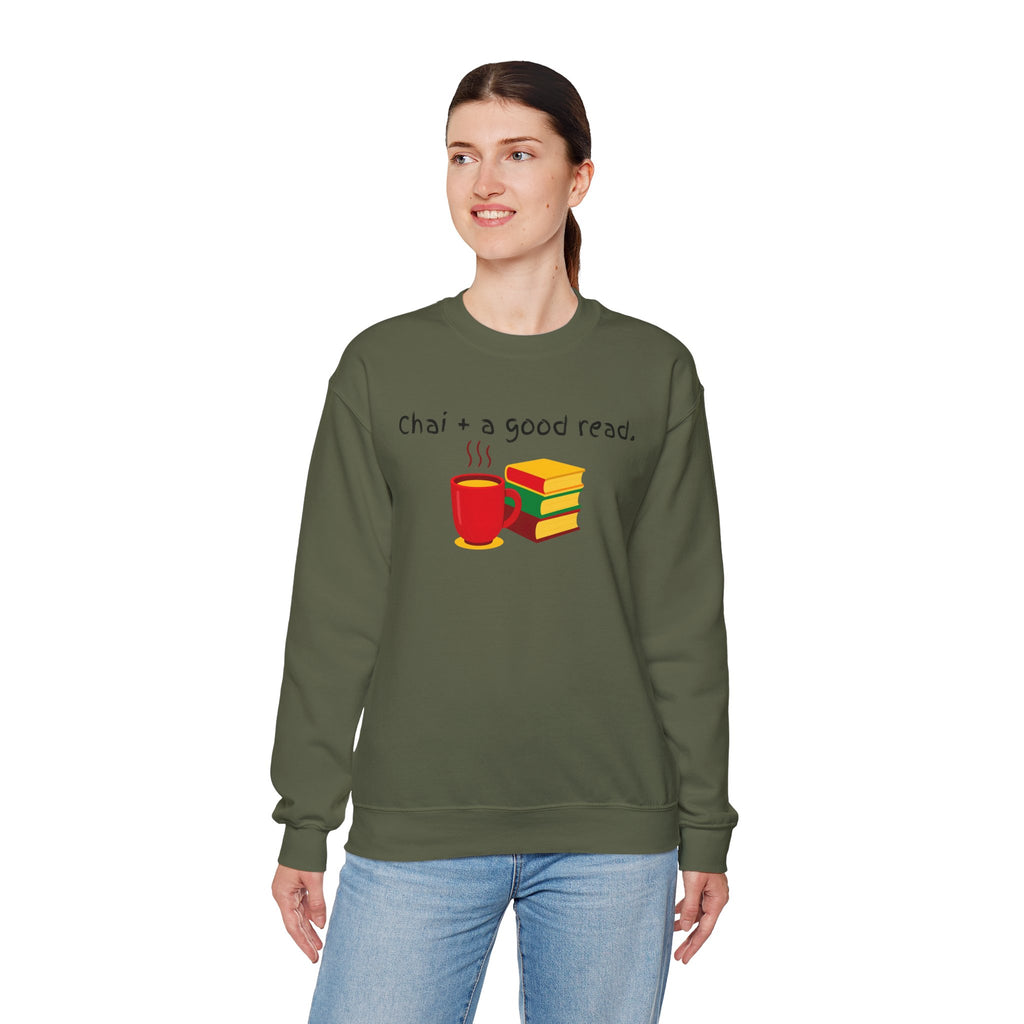 Cozy Reading Sweatshirt — "Chai + a Good Read" Crewneck