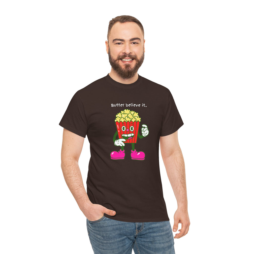 Butter Believe It Popcorn Tee — Cute Retro Snack Cartoon T-Shirt