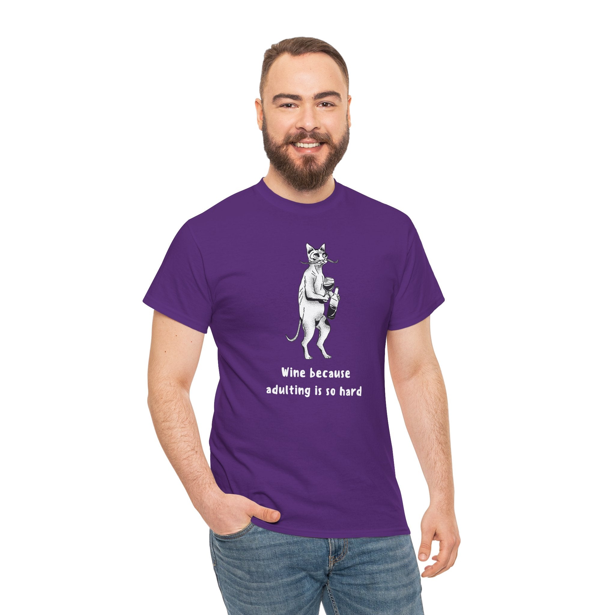 T-Shirt — 'Wine because adulting is so hard' Cat Wine Graphic Tee