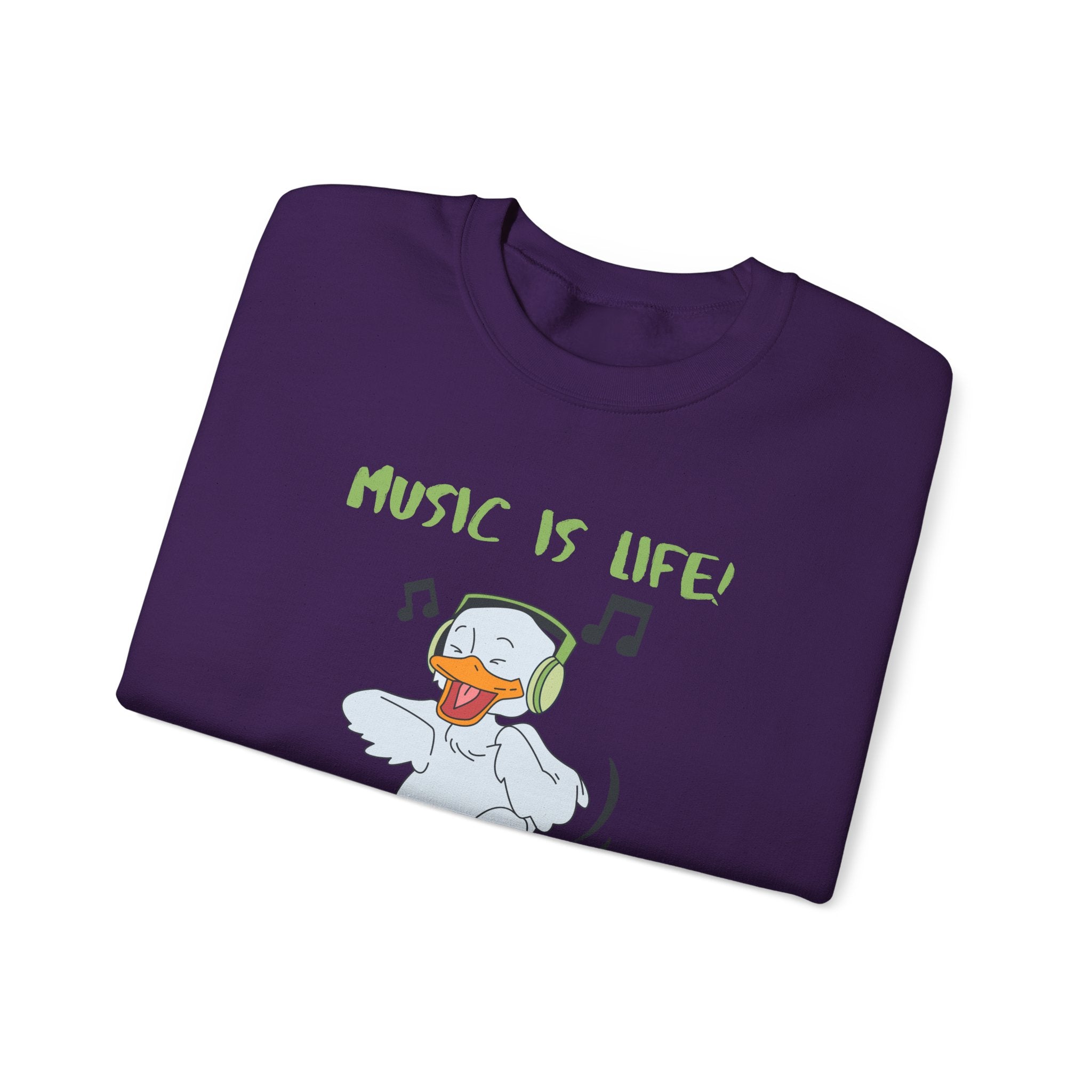 Music Is Life Duck Crewneck Sweatshirt – Cute DJ Duck Graphic Pullover