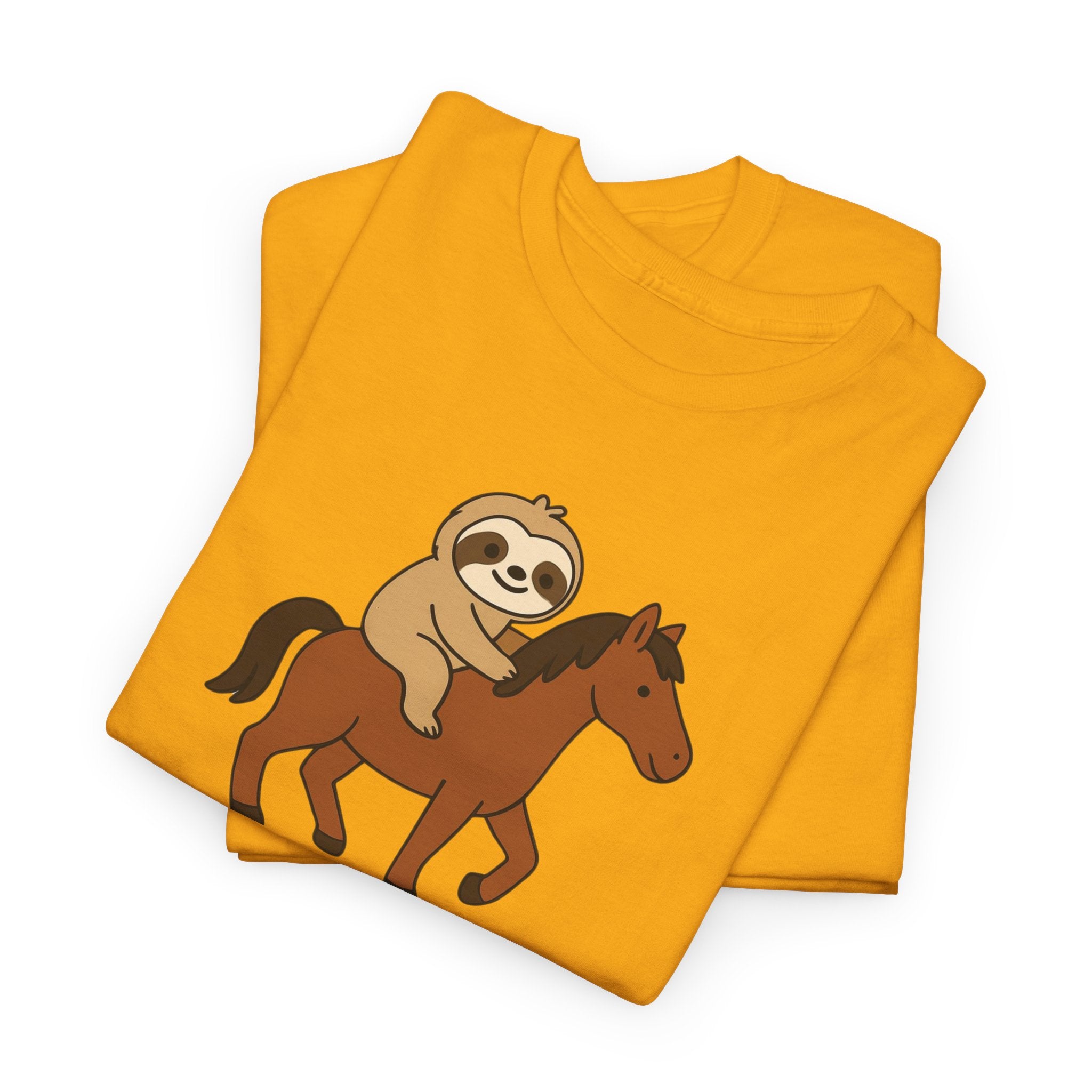 Sloth on Horse Tee — "Work Smarter, Not Faster" Cute Casual Graphic T-Shirt