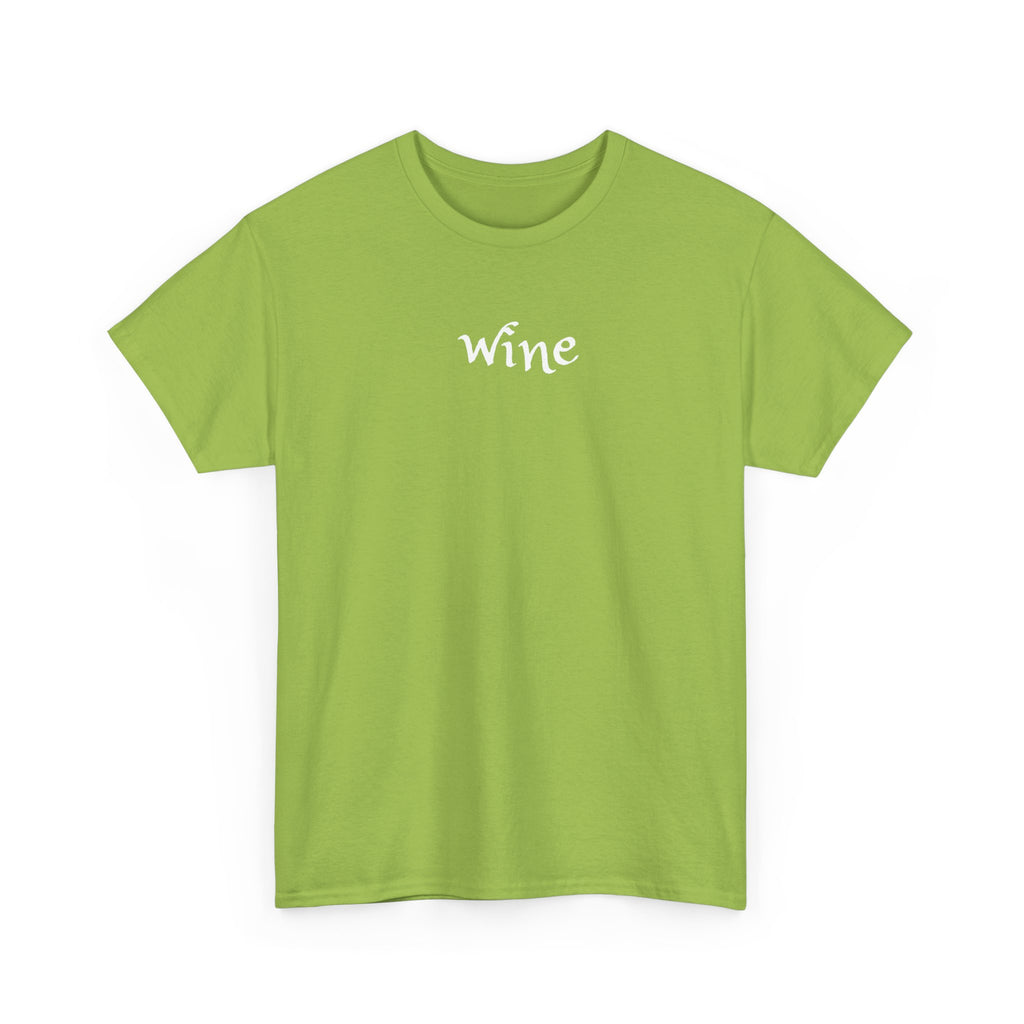 Wine Graphic Tee — Minimalist Small Chest 'wine' Text T‑Shirt
