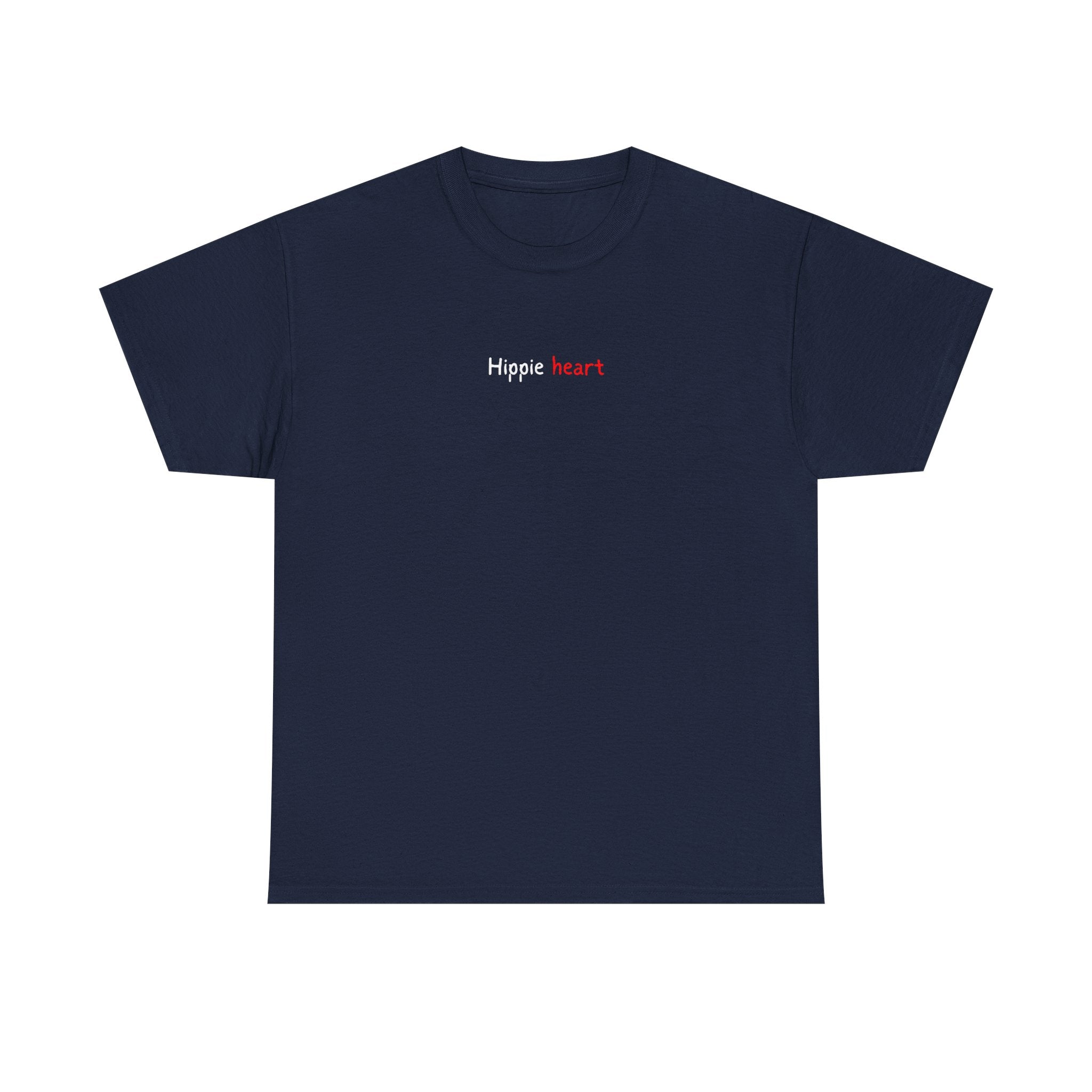 Hippie Heart Black Tee — Minimal Retro Love Graphic T-Shirt