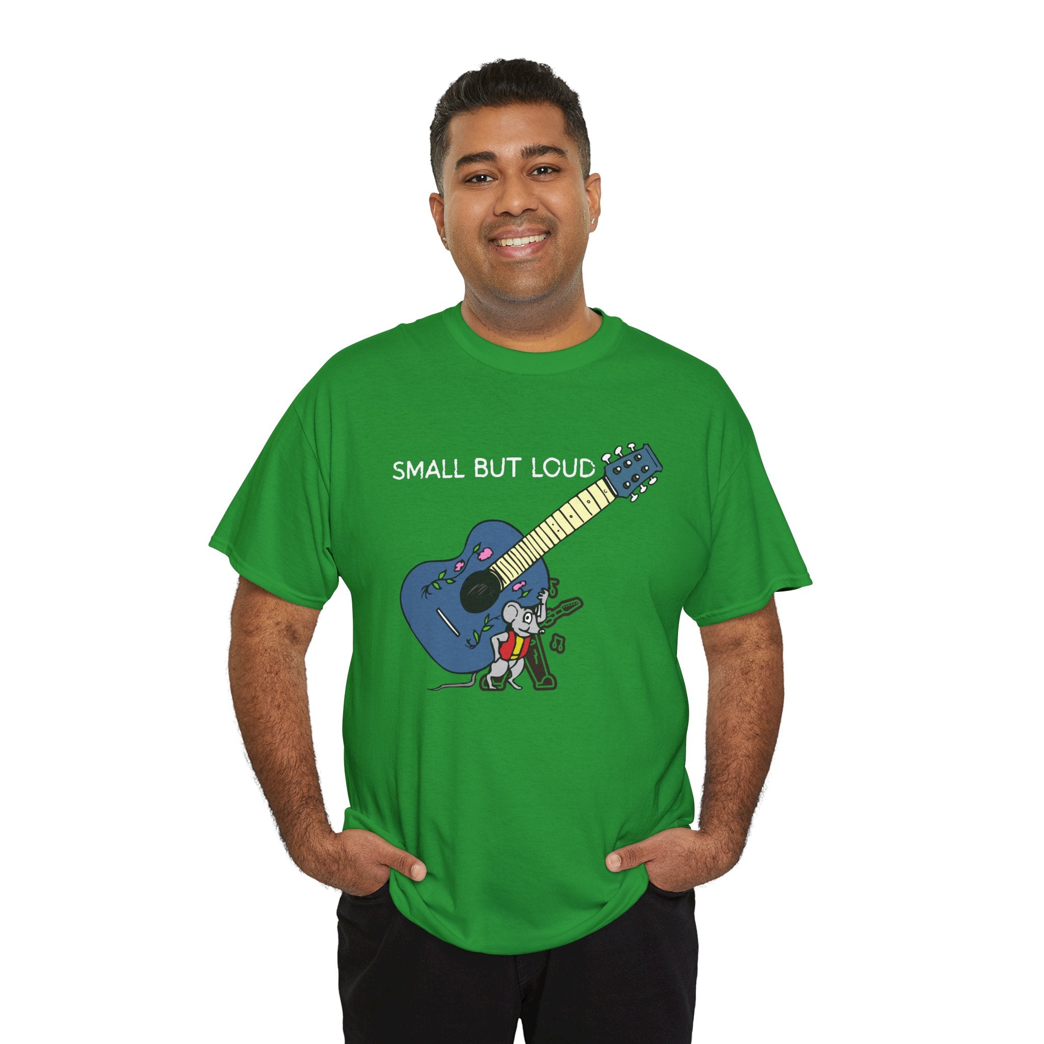 T-Shirt — "Small But Loud" Cute Mouse with Guitar Graphic