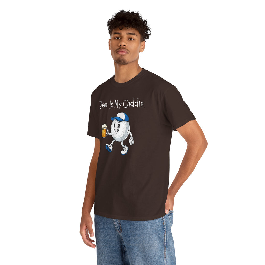 Golf Ball Cartoon Tee — "Beer Is My Caddie" Funny Golf Shirt