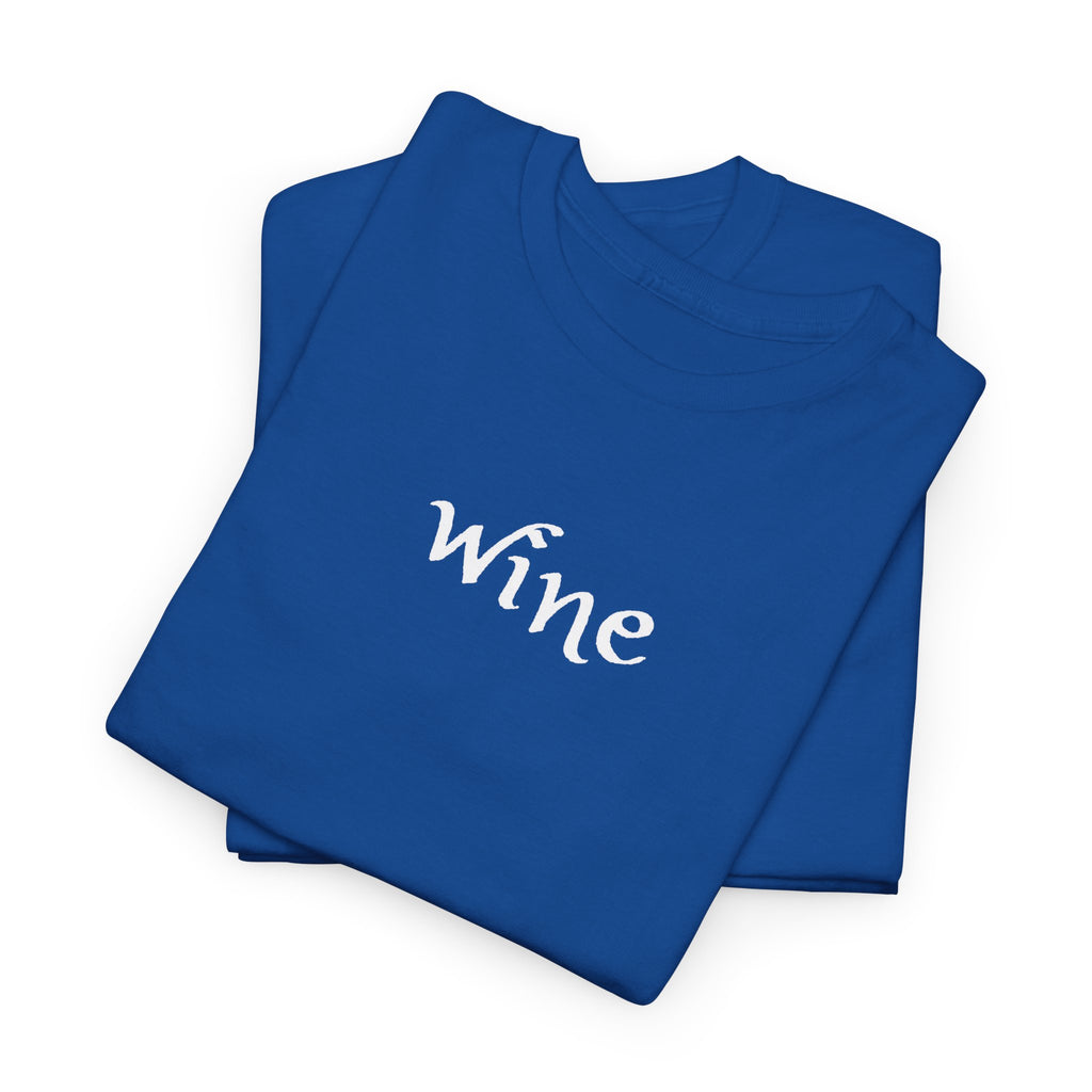 Wine Graphic Tee — Minimalist Small Chest 'wine' Text T‑Shirt
