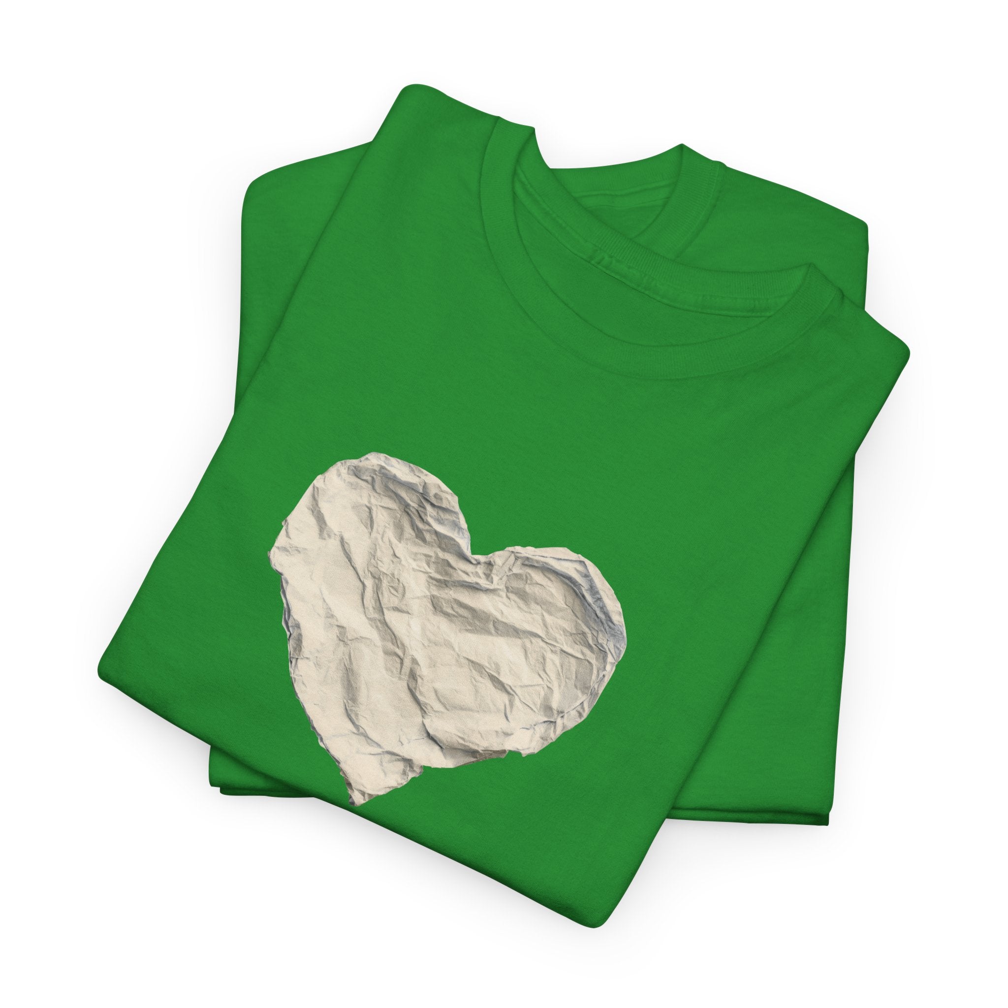 Crinkled Paper Heart Tee - Minimalist White Cotton Shirt
