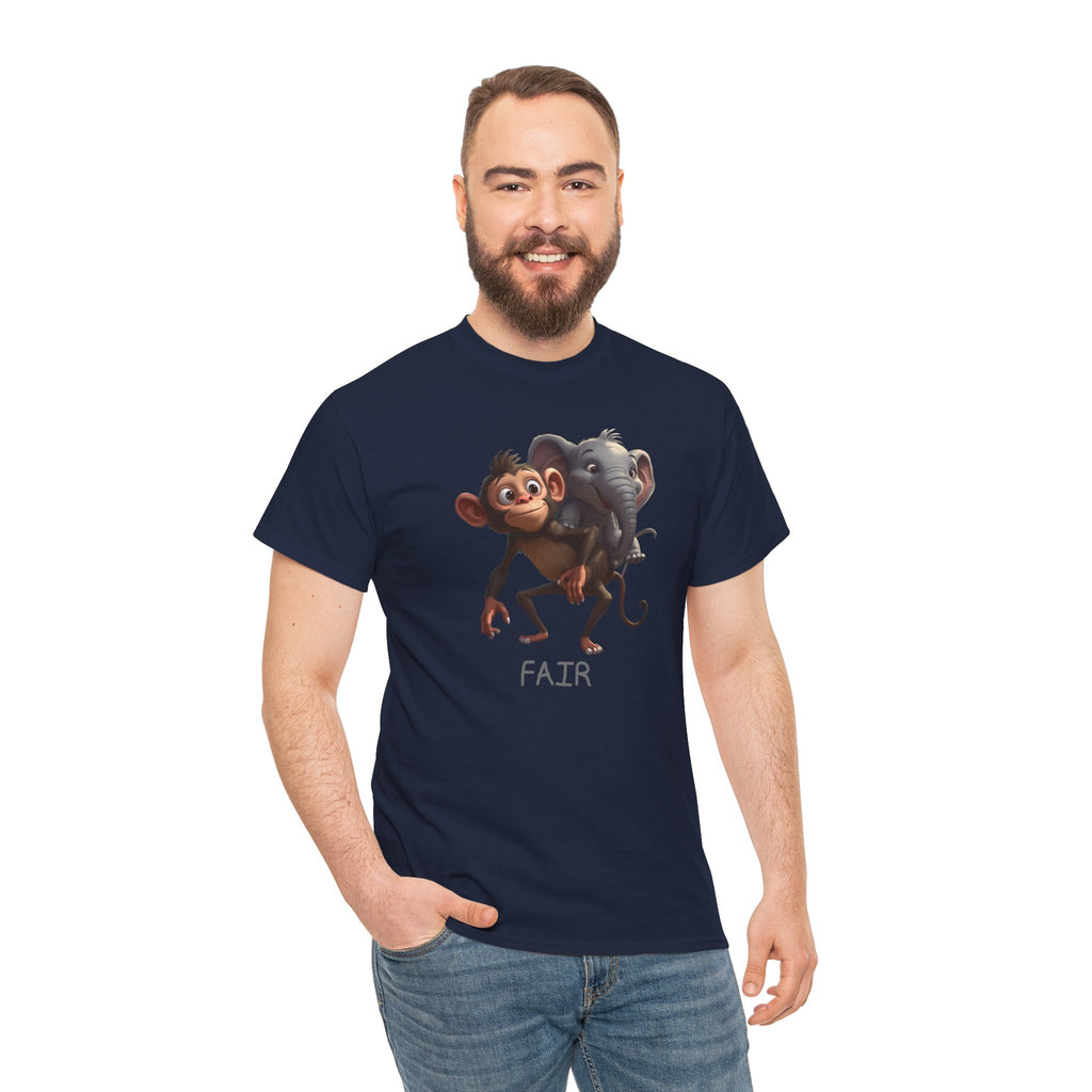 Monkey and Elephant 'Fair' Graphic Tee — Cute Animal Friendship T-Shirt