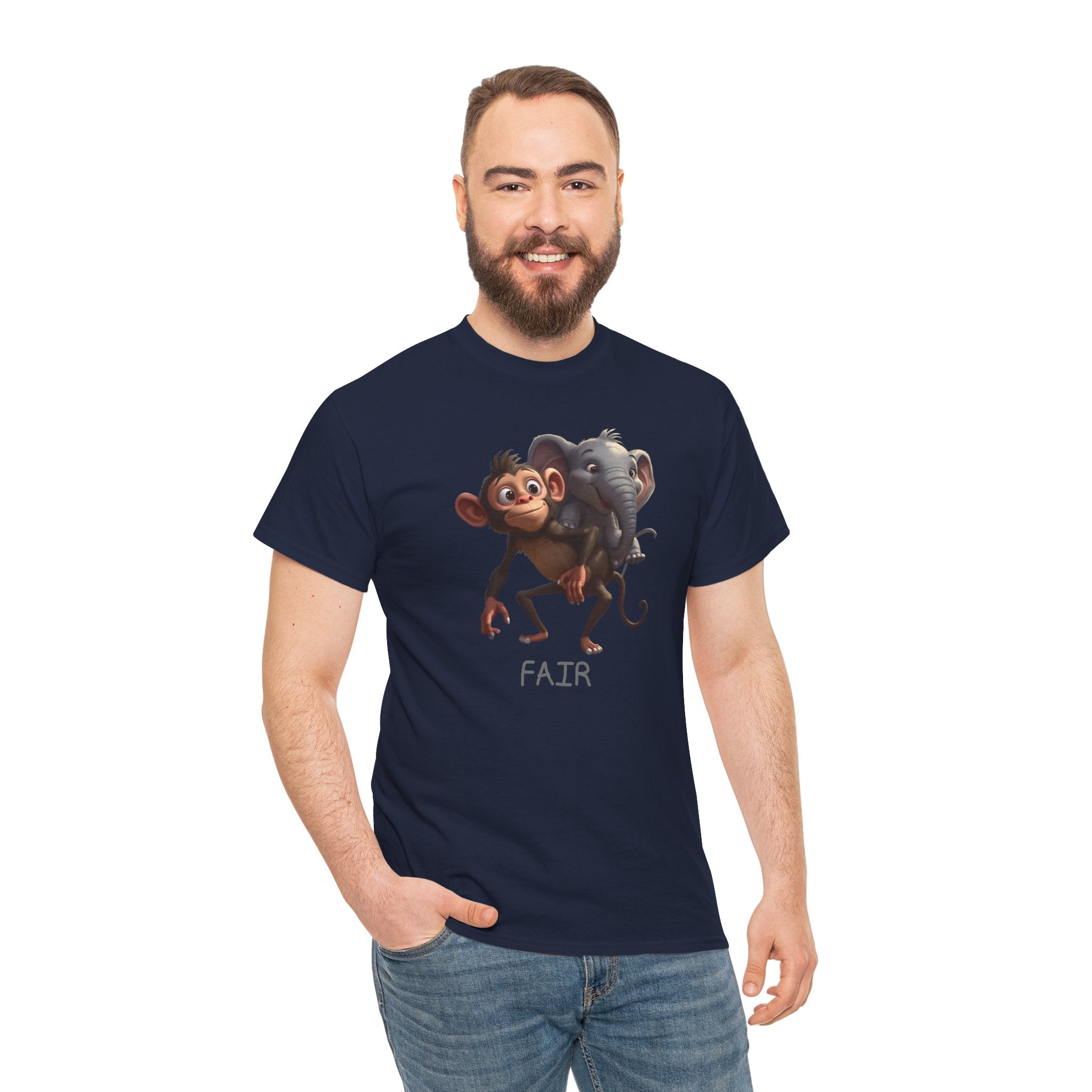 Monkey and Elephant 'Fair' Graphic Tee — Cute Animal Friendship T-Shirt