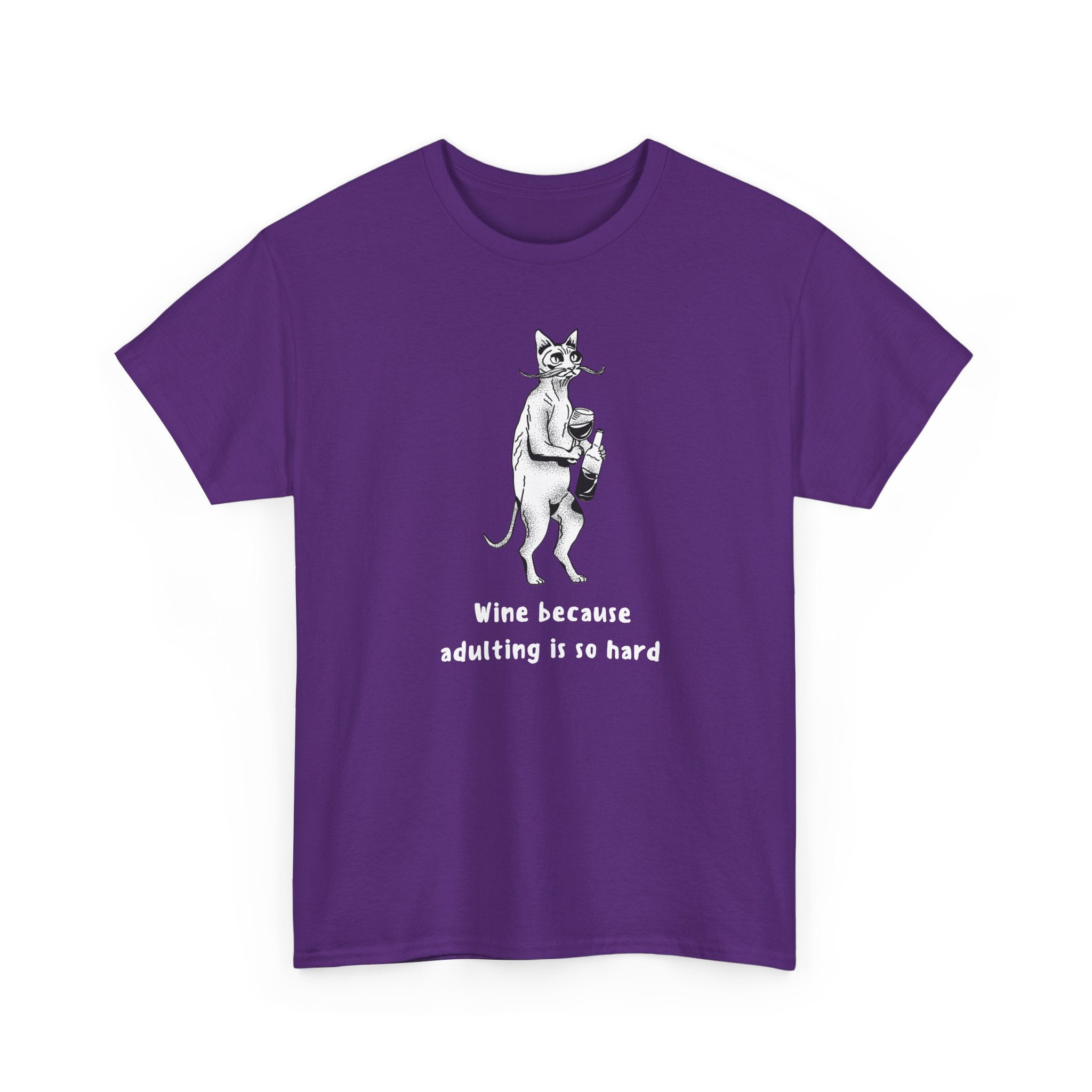 T-Shirt — 'Wine because adulting is so hard' Cat Wine Graphic Tee