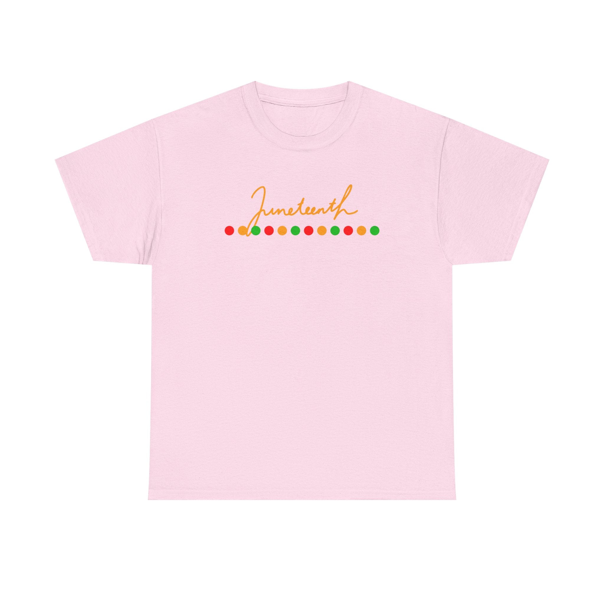 Juneteenth Script Tee — Juneteenth Celebration T-Shirt with Red, Green & Gold Dot Accent