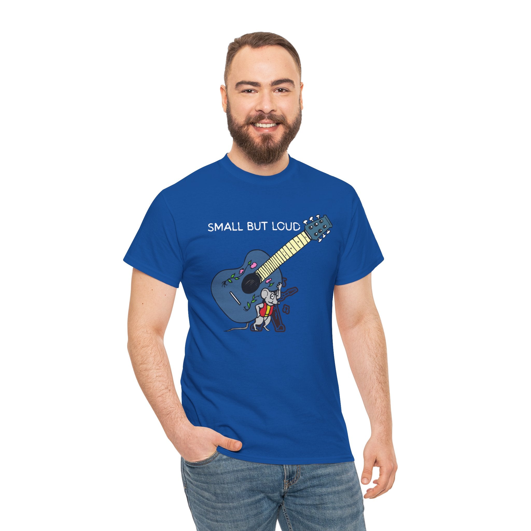 T-Shirt — "Small But Loud" Cute Mouse with Guitar Graphic