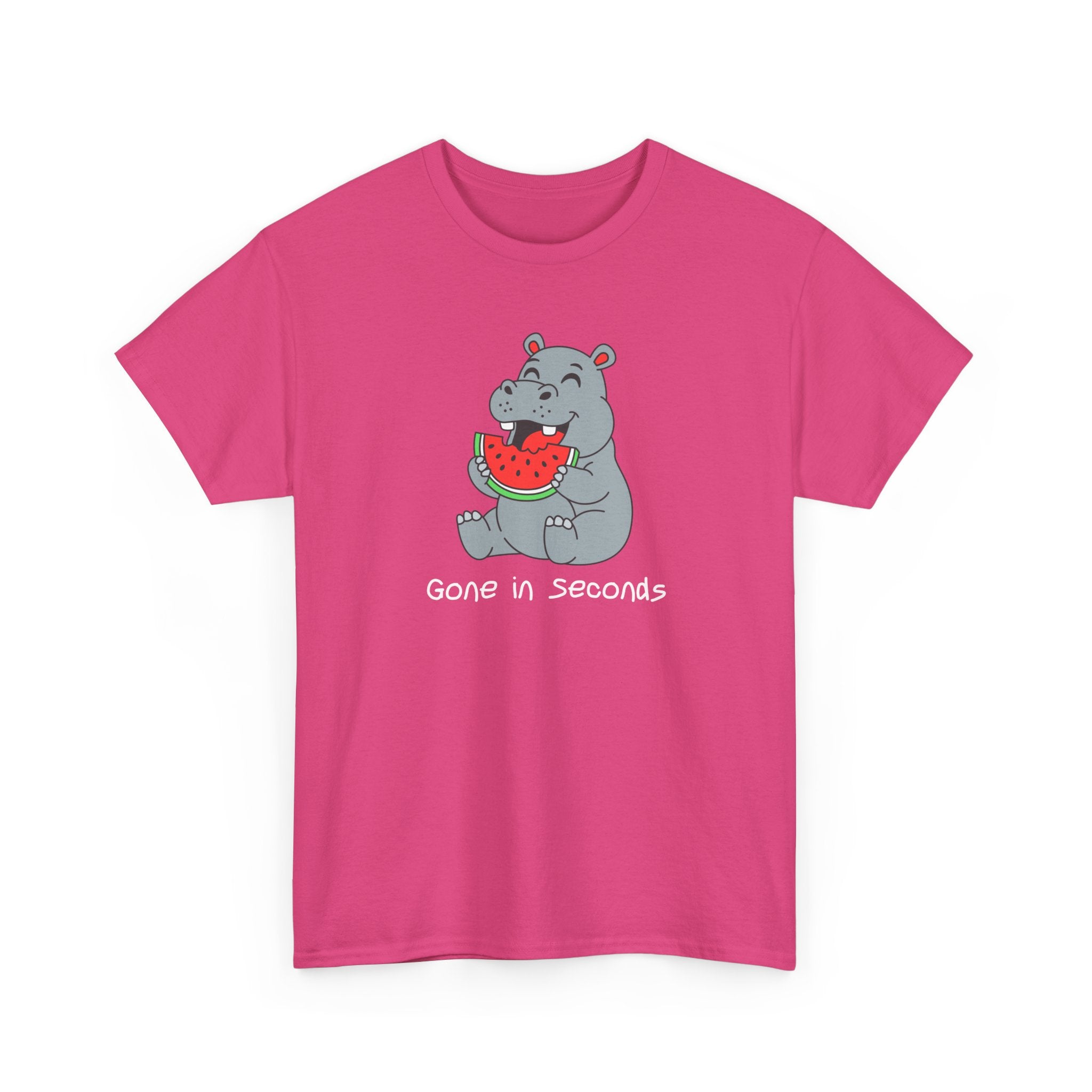 Hippo Eating Watermelon Tee — "Gone in Seconds" Cute Animal Graphic Shirt