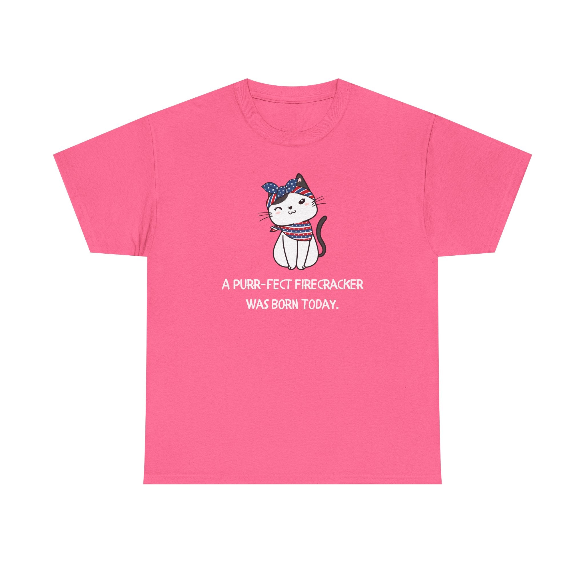 Cat Birthday Tee — "A Purr-fect Firecracker Was Born Today"