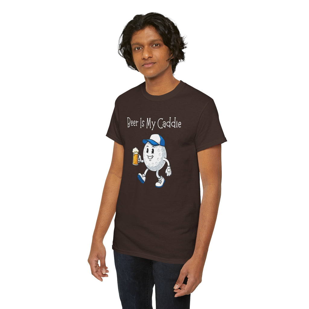 Golf Ball Cartoon Tee — "Beer Is My Caddie" Funny Golf Shirt