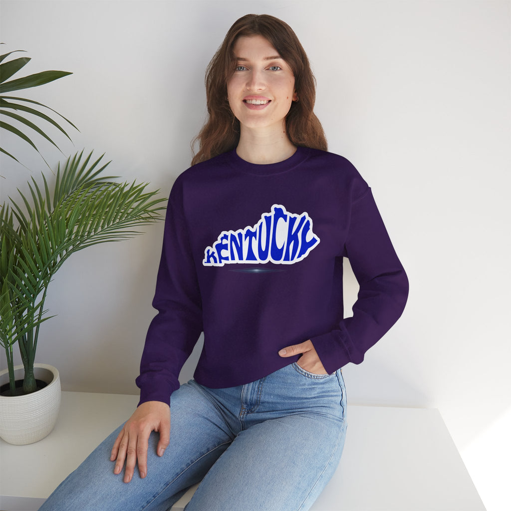 Kentucky State Outline Crewneck Sweatshirt — Blue 'Kentucky' Typography