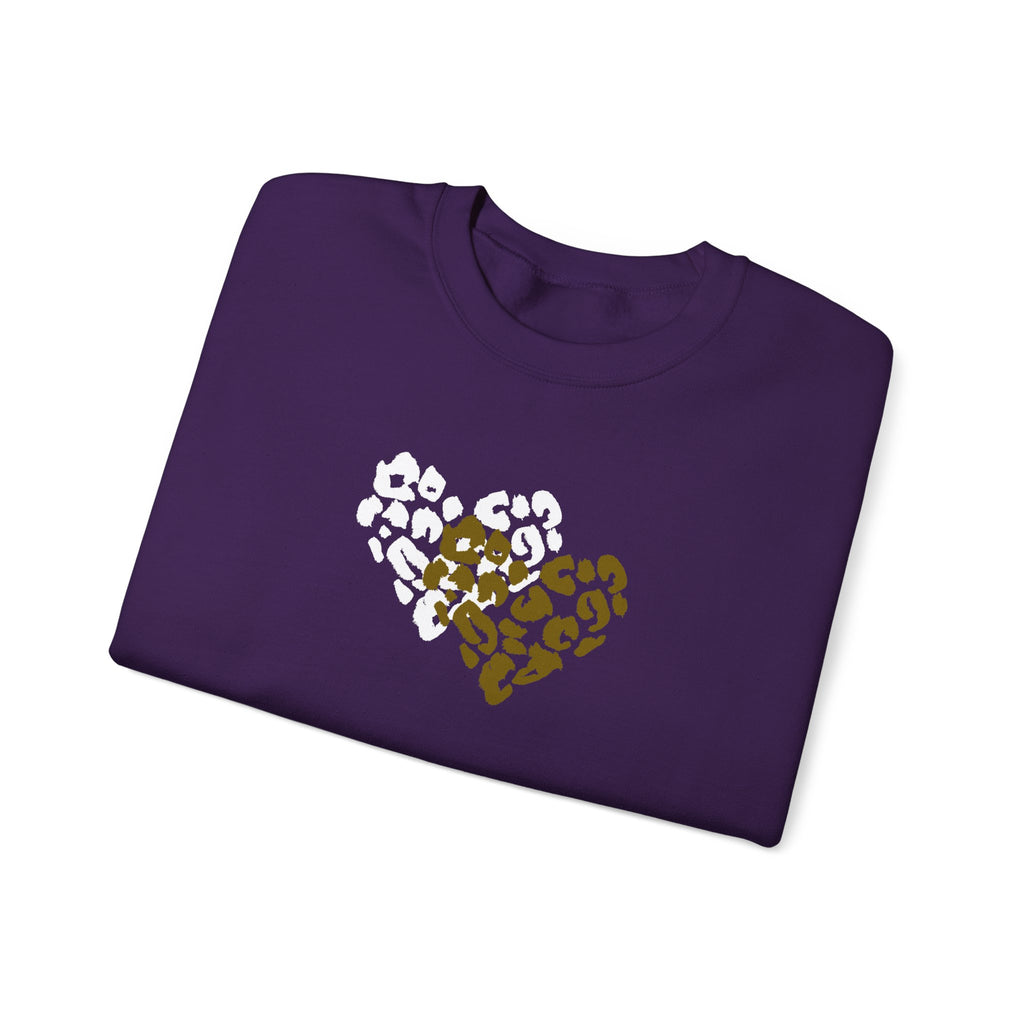 Leopard Heart Crewneck Sweatshirt – Split Gold & White Animal Print Heart